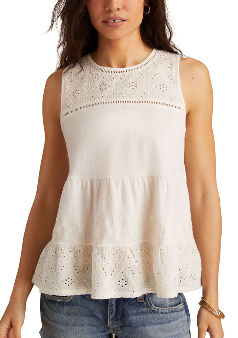 Womens Crew Neck Eyelet Tank Top