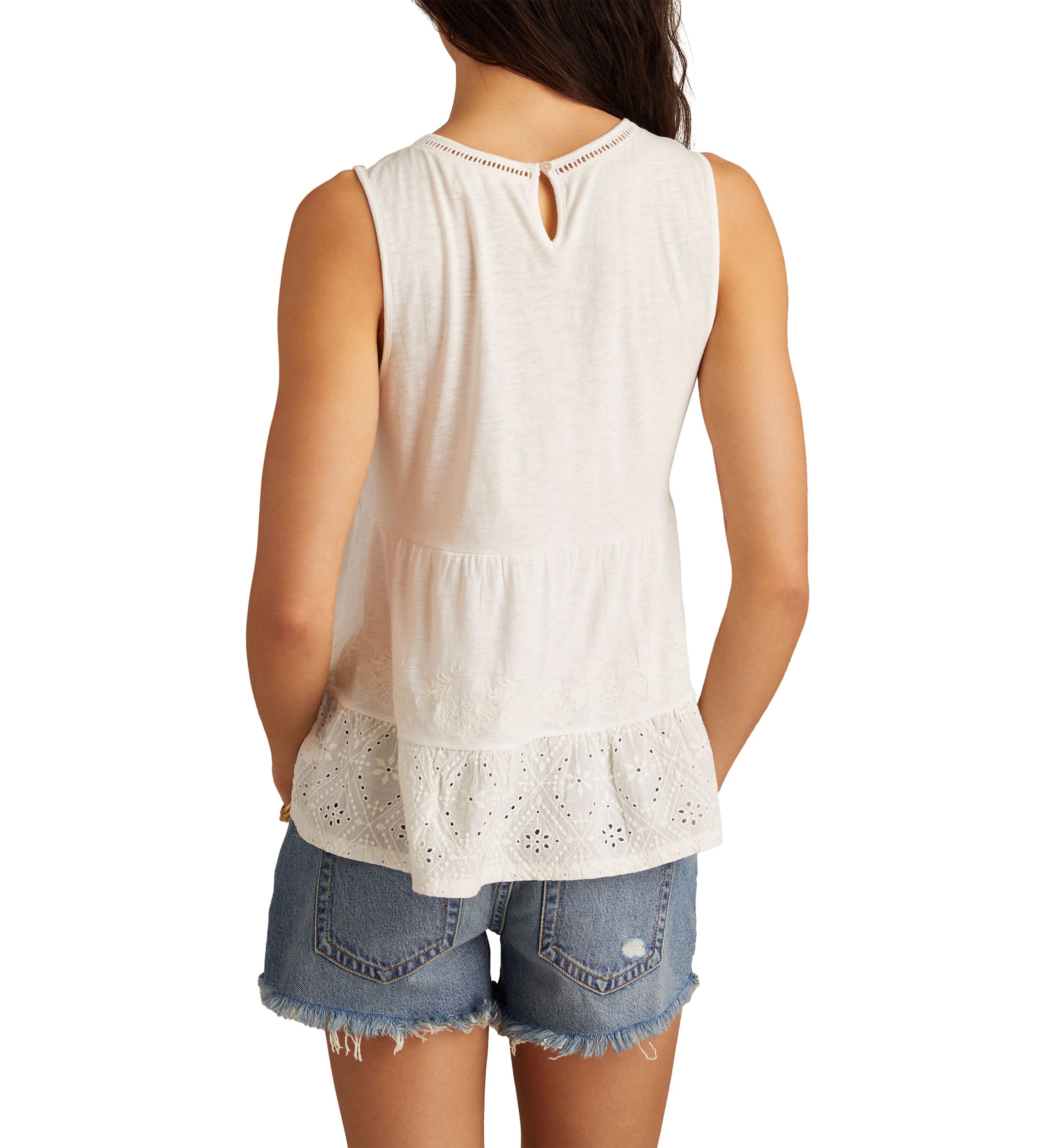 Womens Crew Neck Eyelet Tank Top