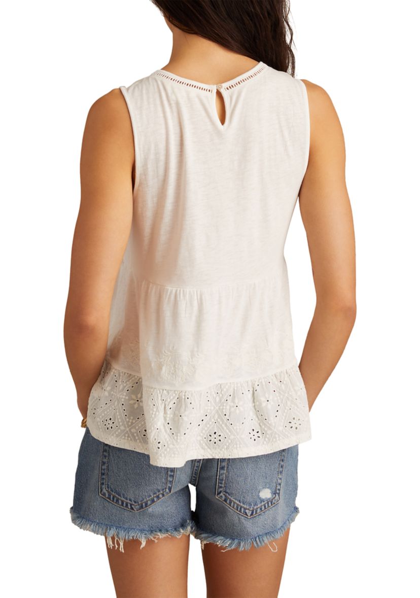 Womens Crew Neck Eyelet Tank Top