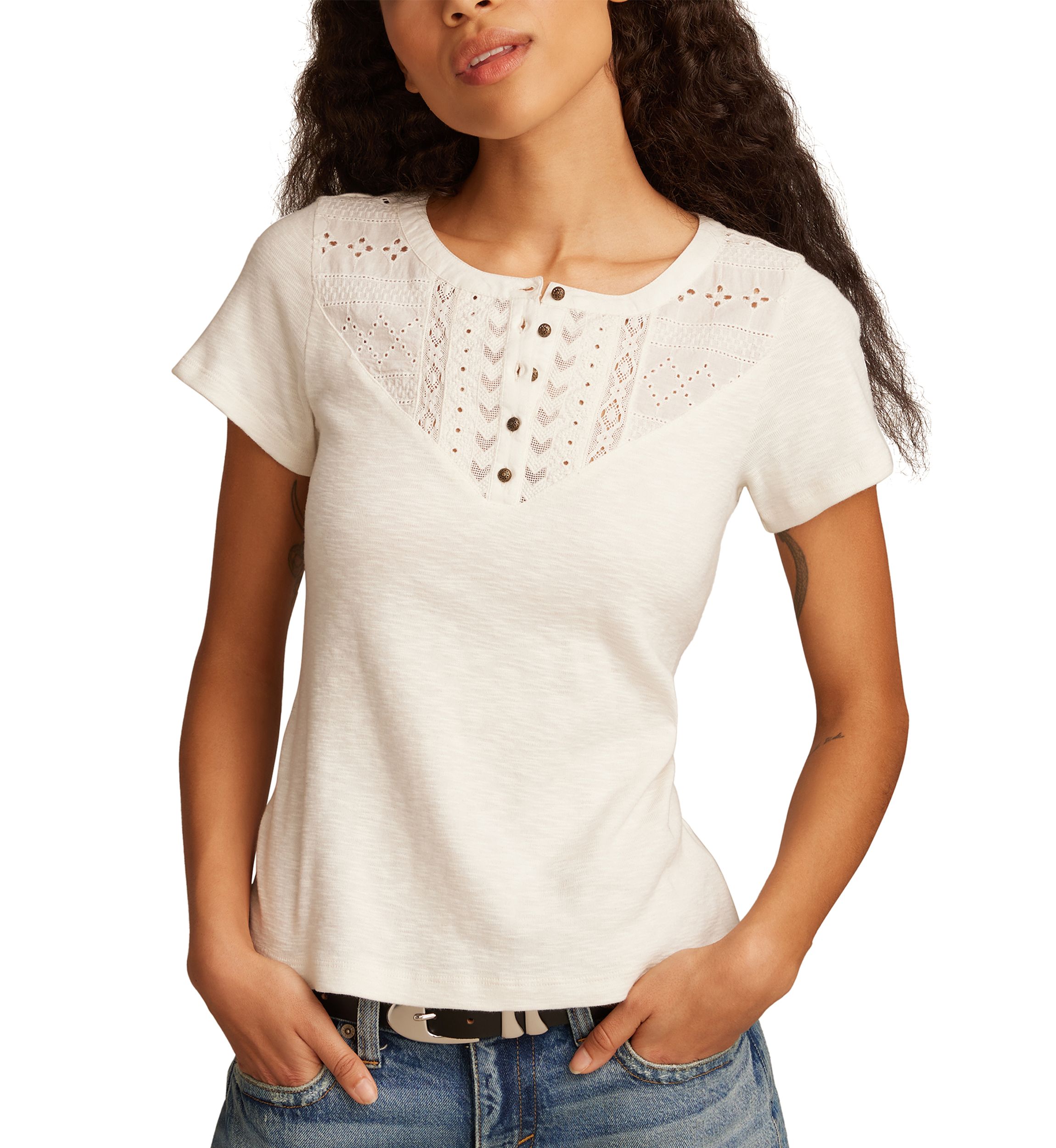 Womens Cutwork Henley T-Shirt
