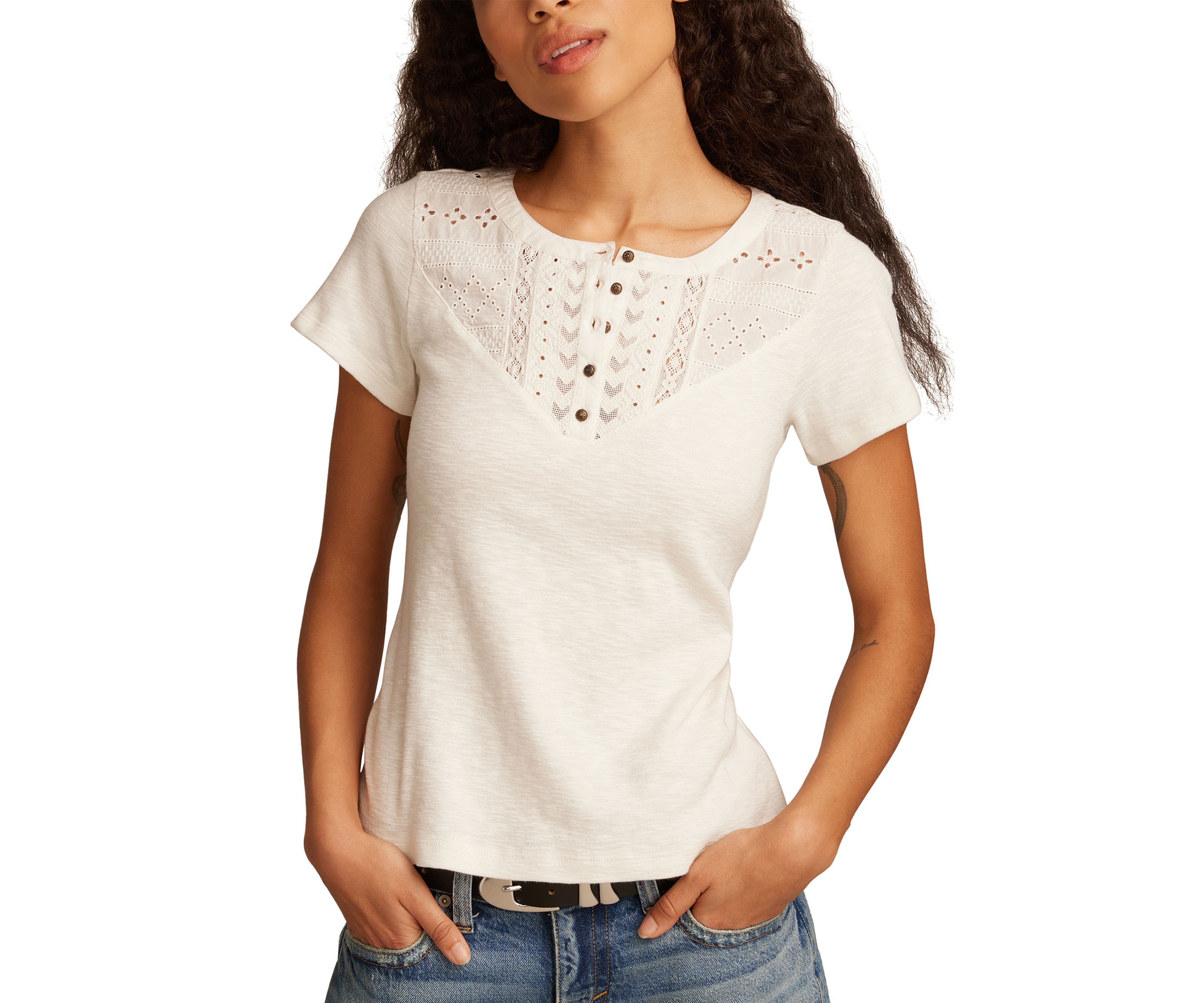 Womens Cutwork Henley T-Shirt
