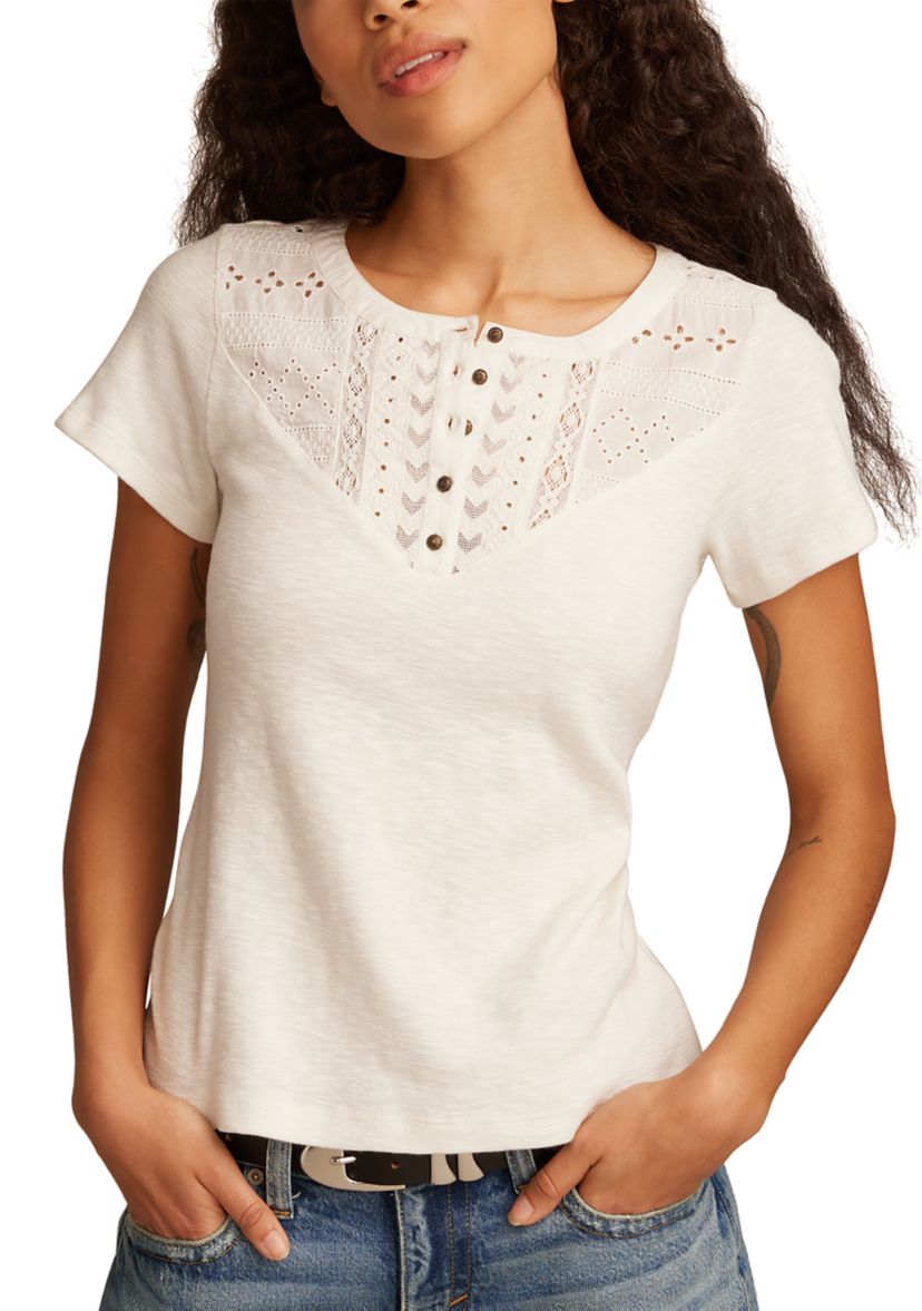 Womens Cutwork Henley T-Shirt