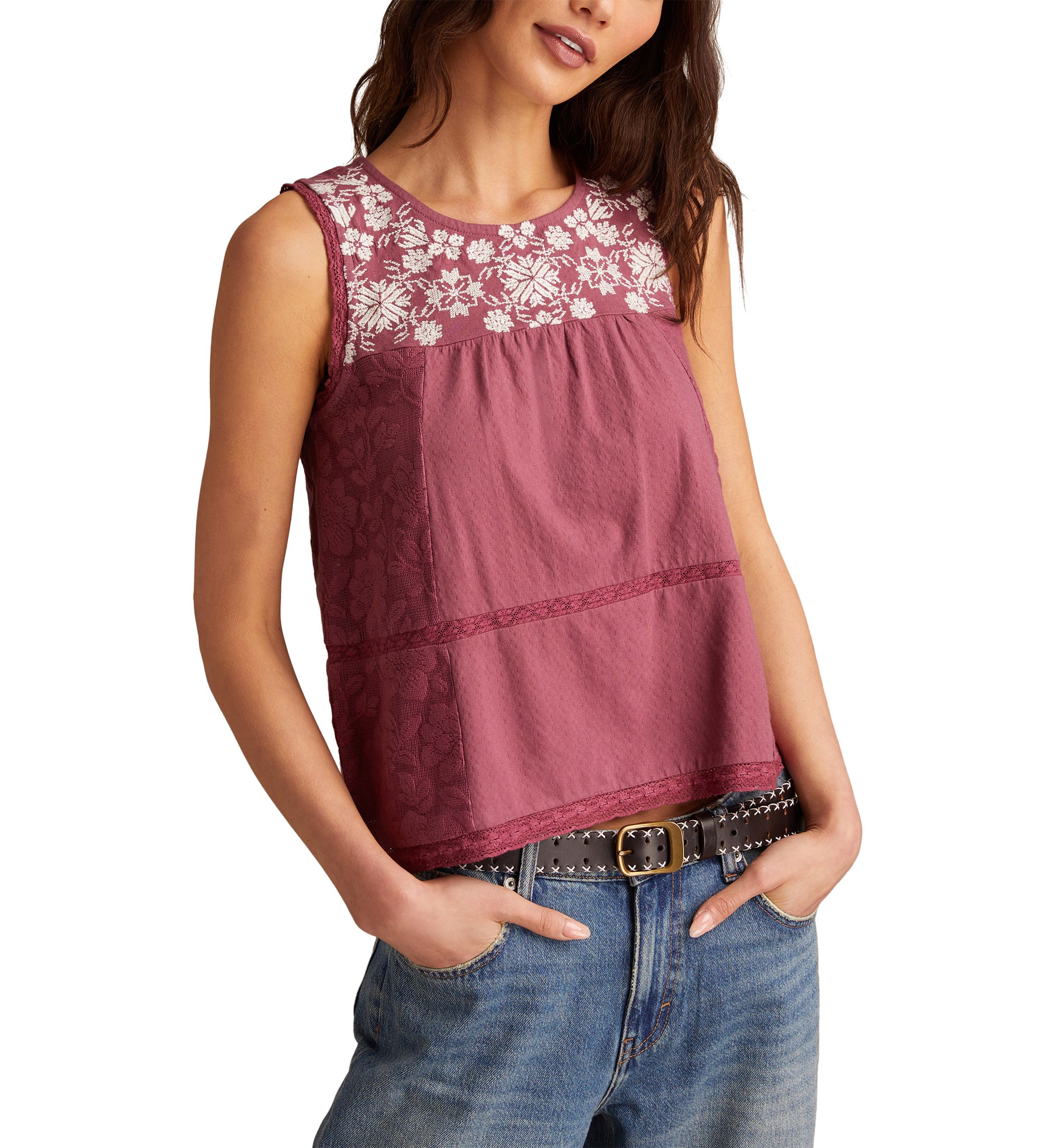 Womens Embroidered Yoke Tank Top