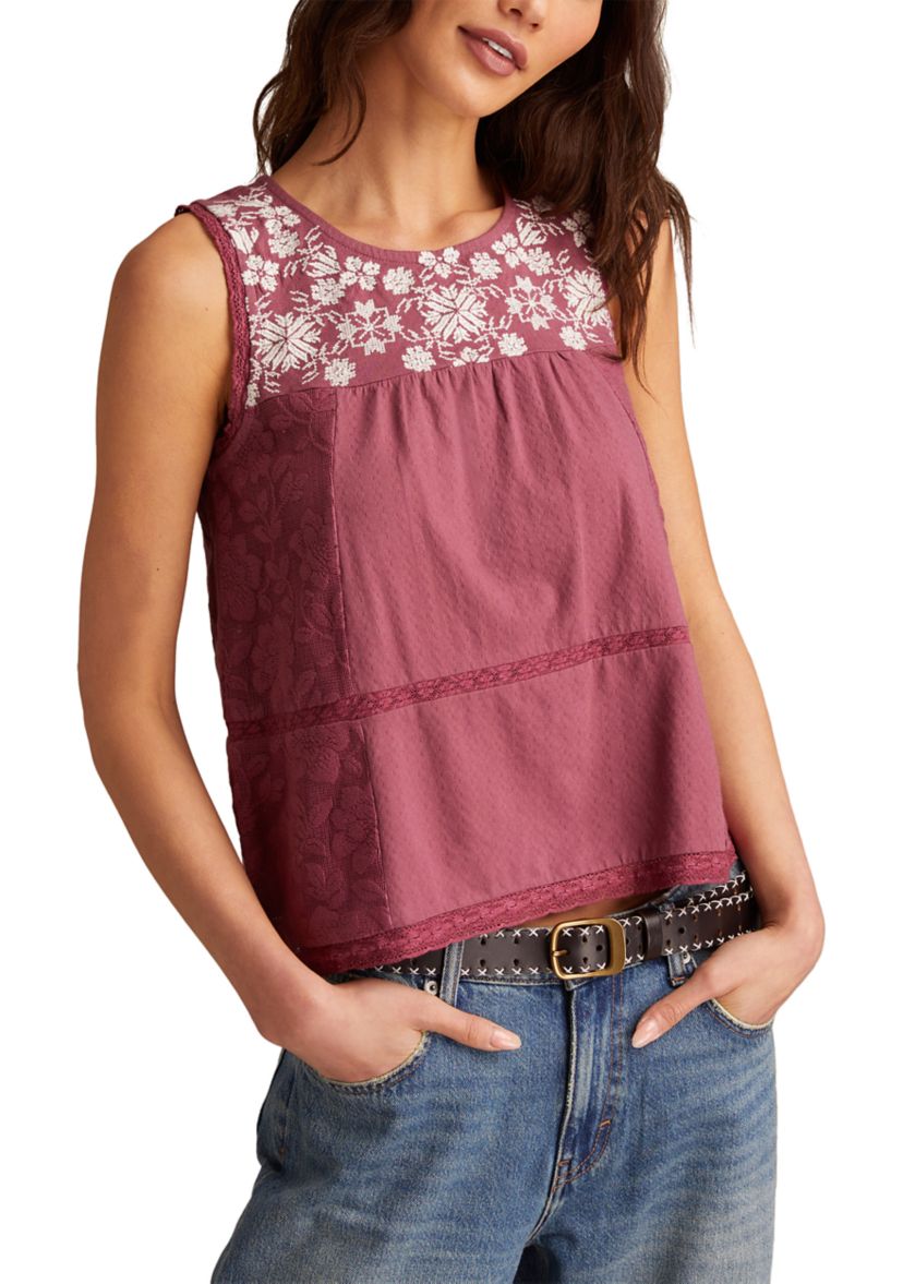 Womens Embroidered Yoke Tank Top