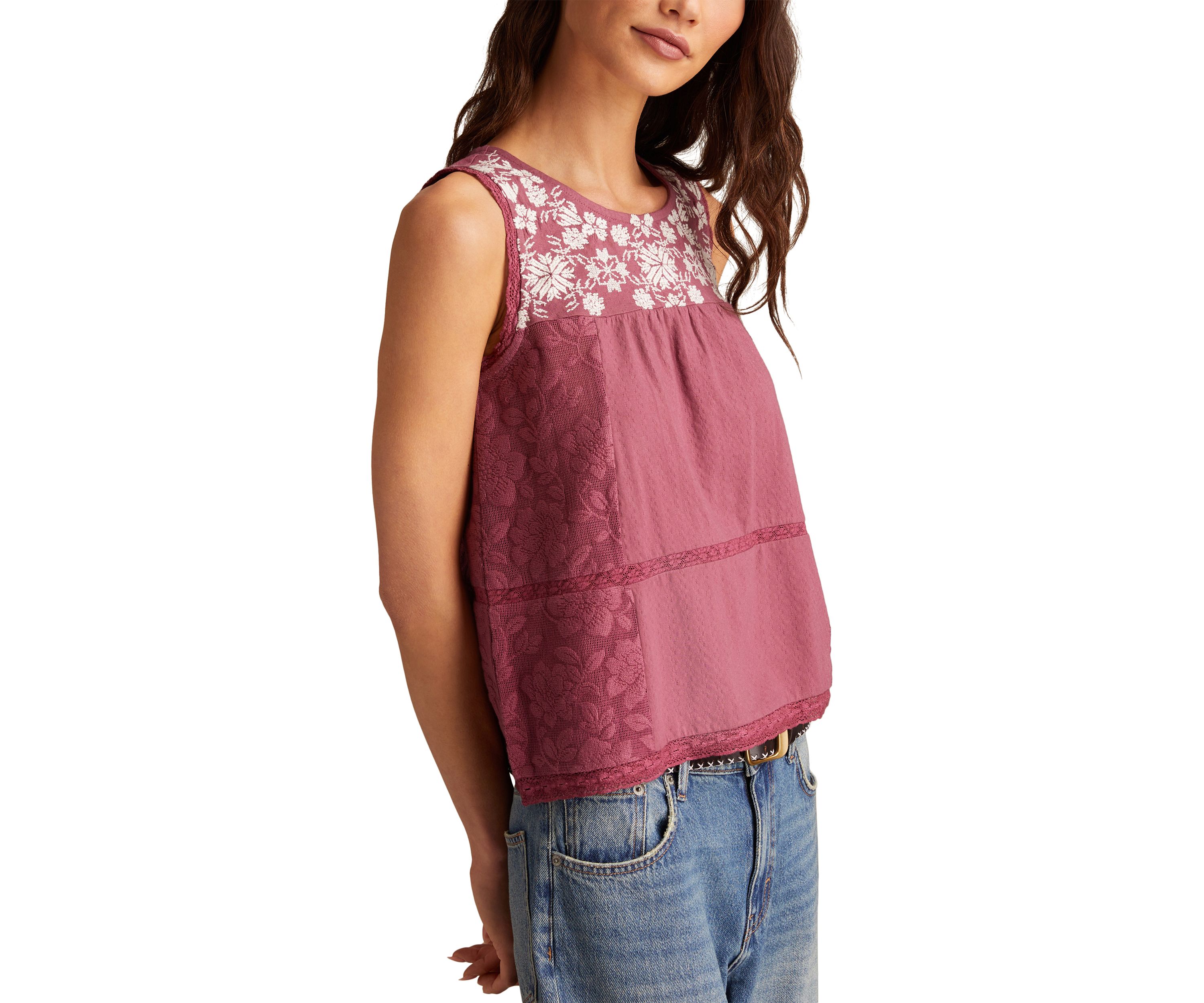 Womens Embroidered Yoke Tank Top