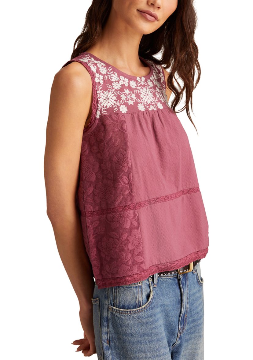 Womens Embroidered Yoke Tank Top