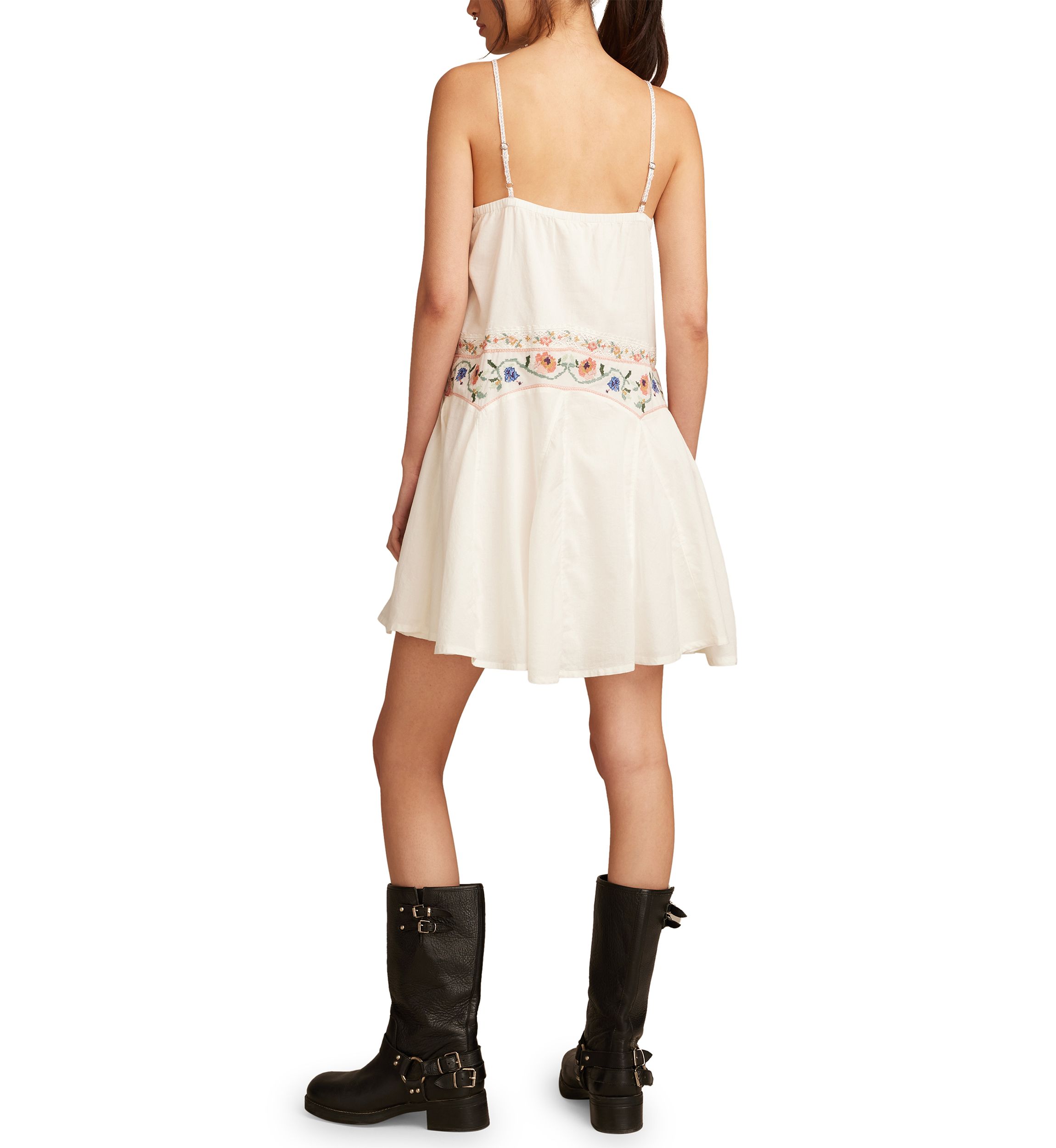 Womens Embroidered Strappy Mini Dress
