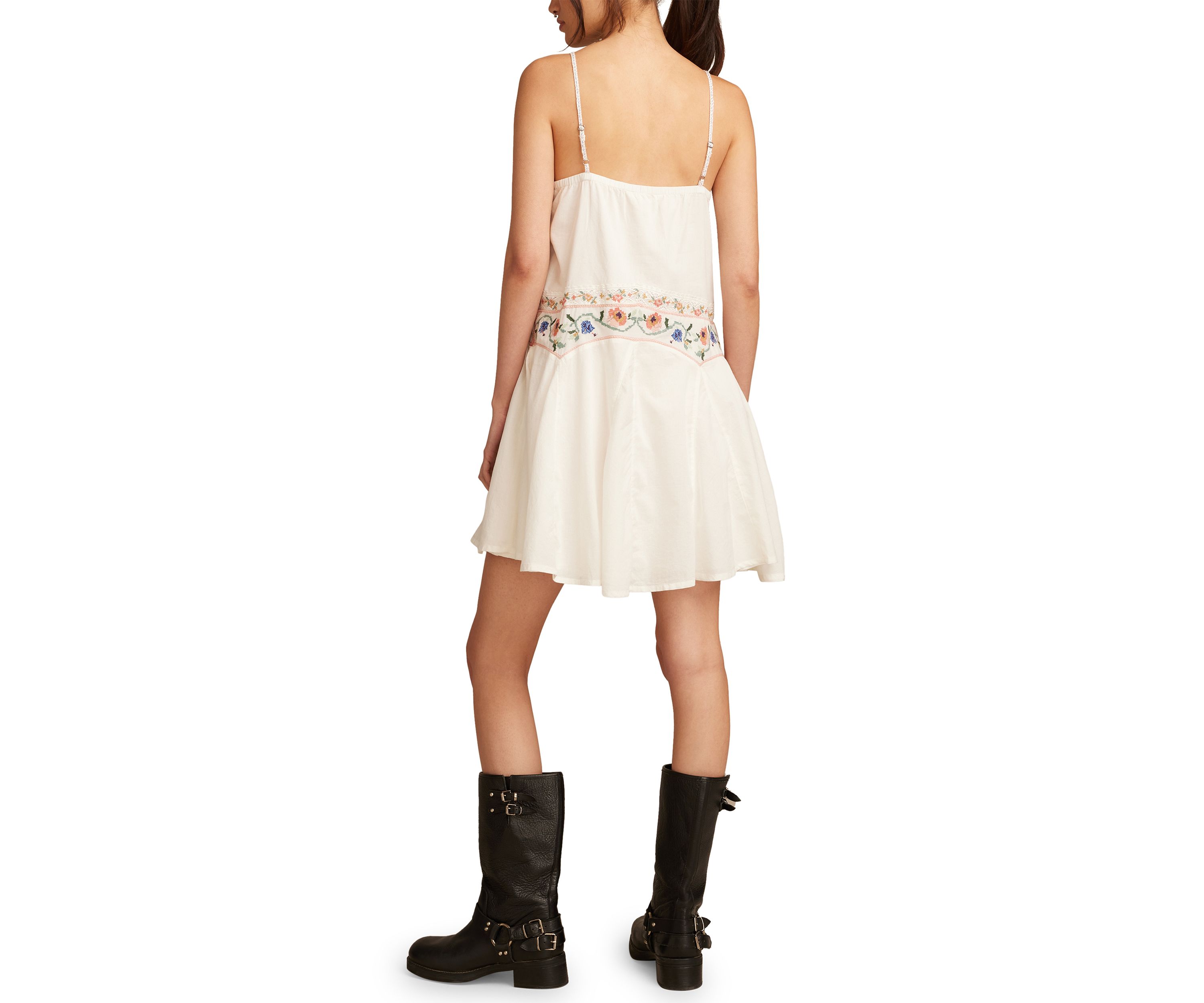 Womens Embroidered Strappy Mini Dress