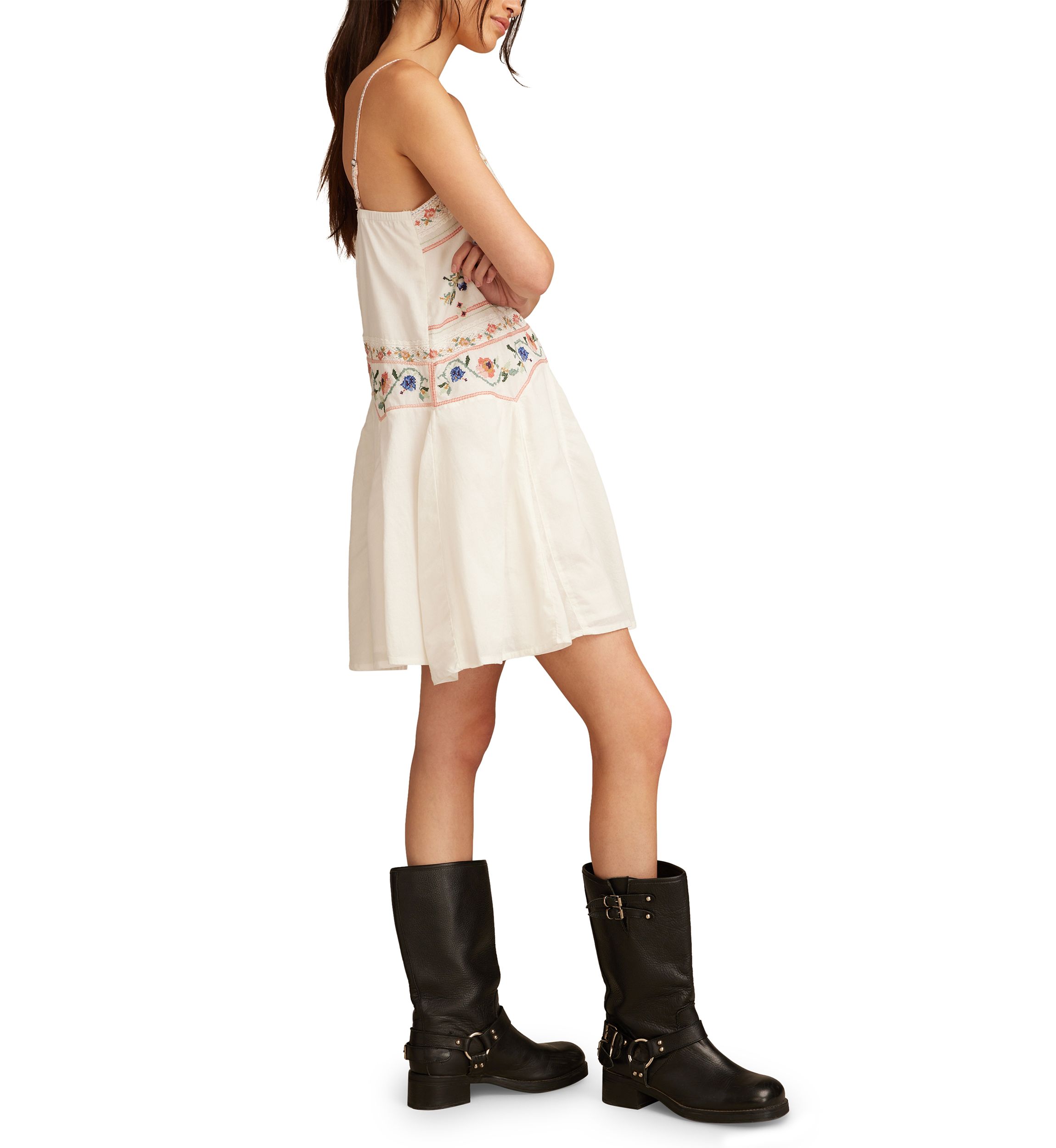 Womens Embroidered Strappy Mini Dress