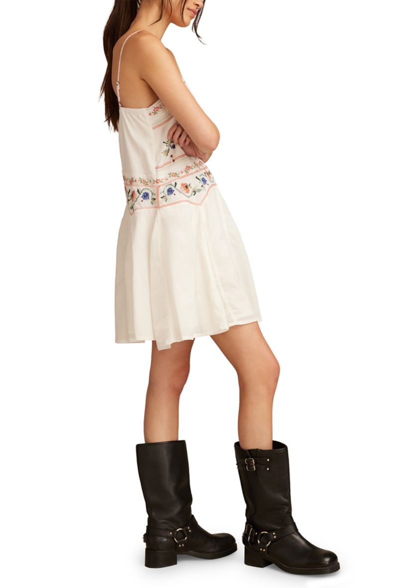 Womens Embroidered Strappy Mini Dress