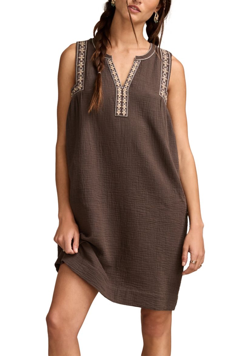 Womens Embroidered Shift Mini Dress