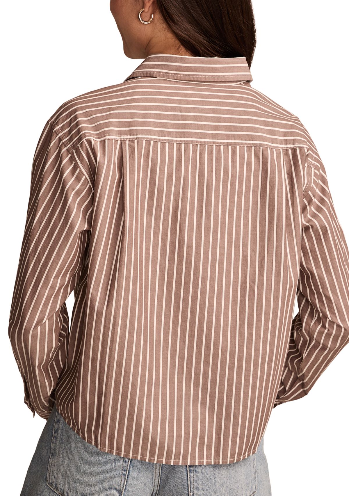 Womens Poplin Cropped Button Down Shirt 