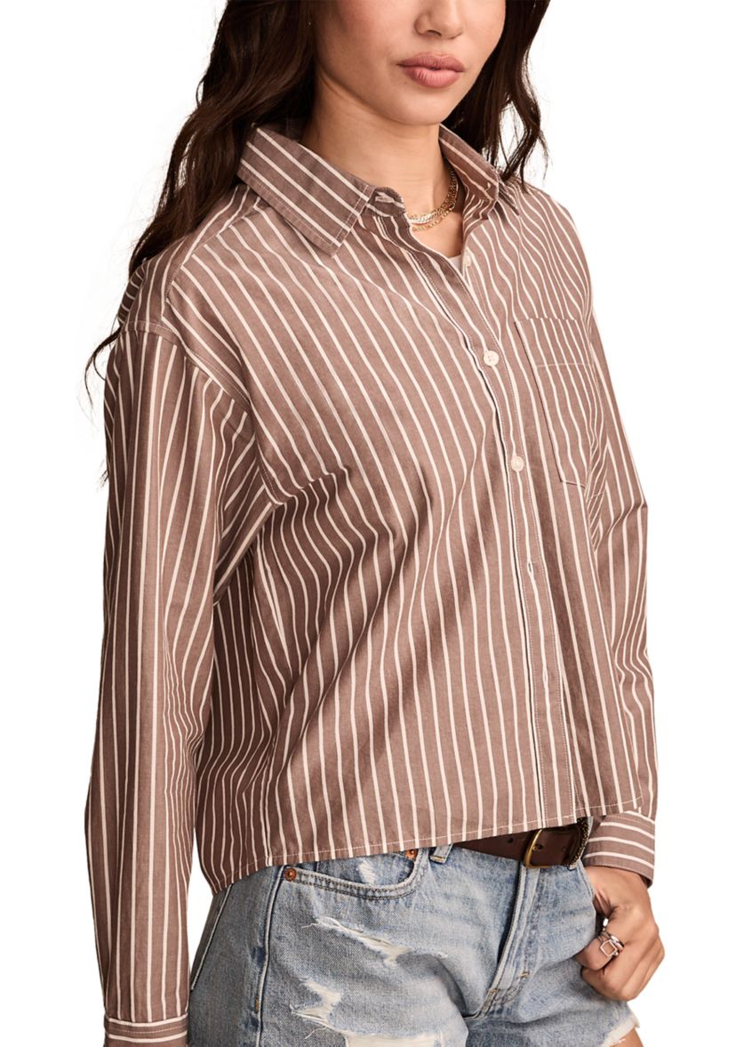 Womens Poplin Cropped Button Down Shirt 
