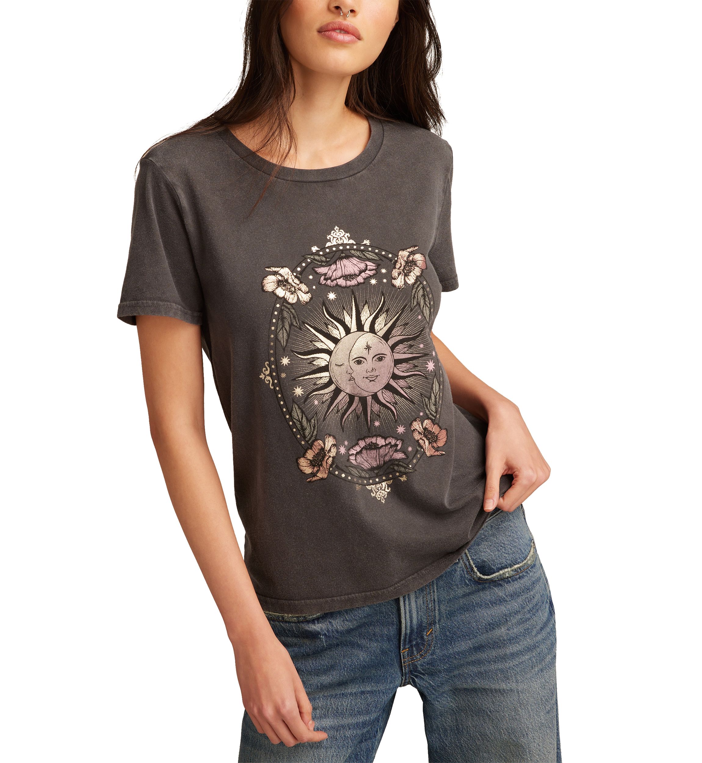 Womens Celestial Sun Floral Graphic T-Shirt