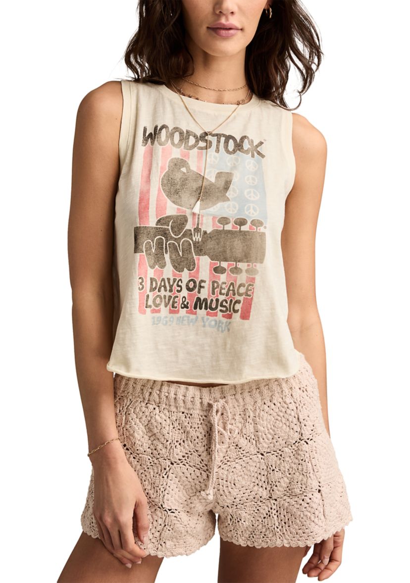Womens Woodstock American Flag Graphic Tank Top