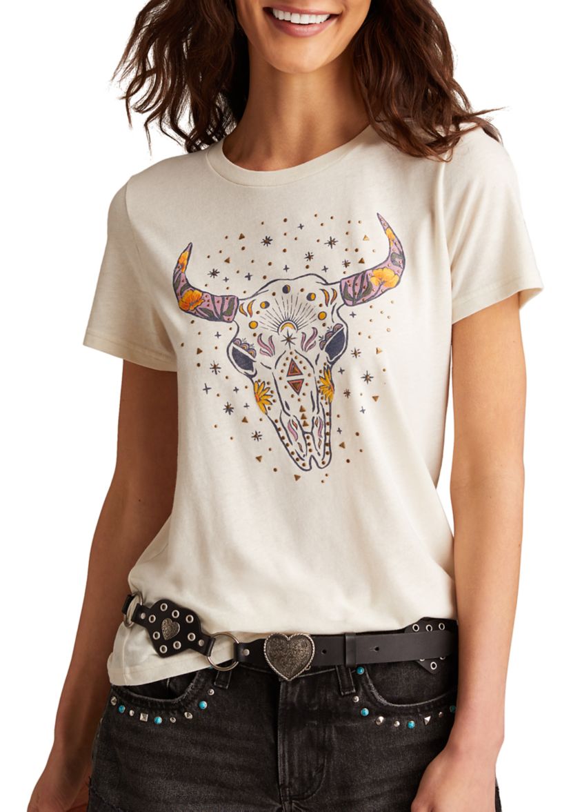 Womens Steer Skull Graphic T-Shirt