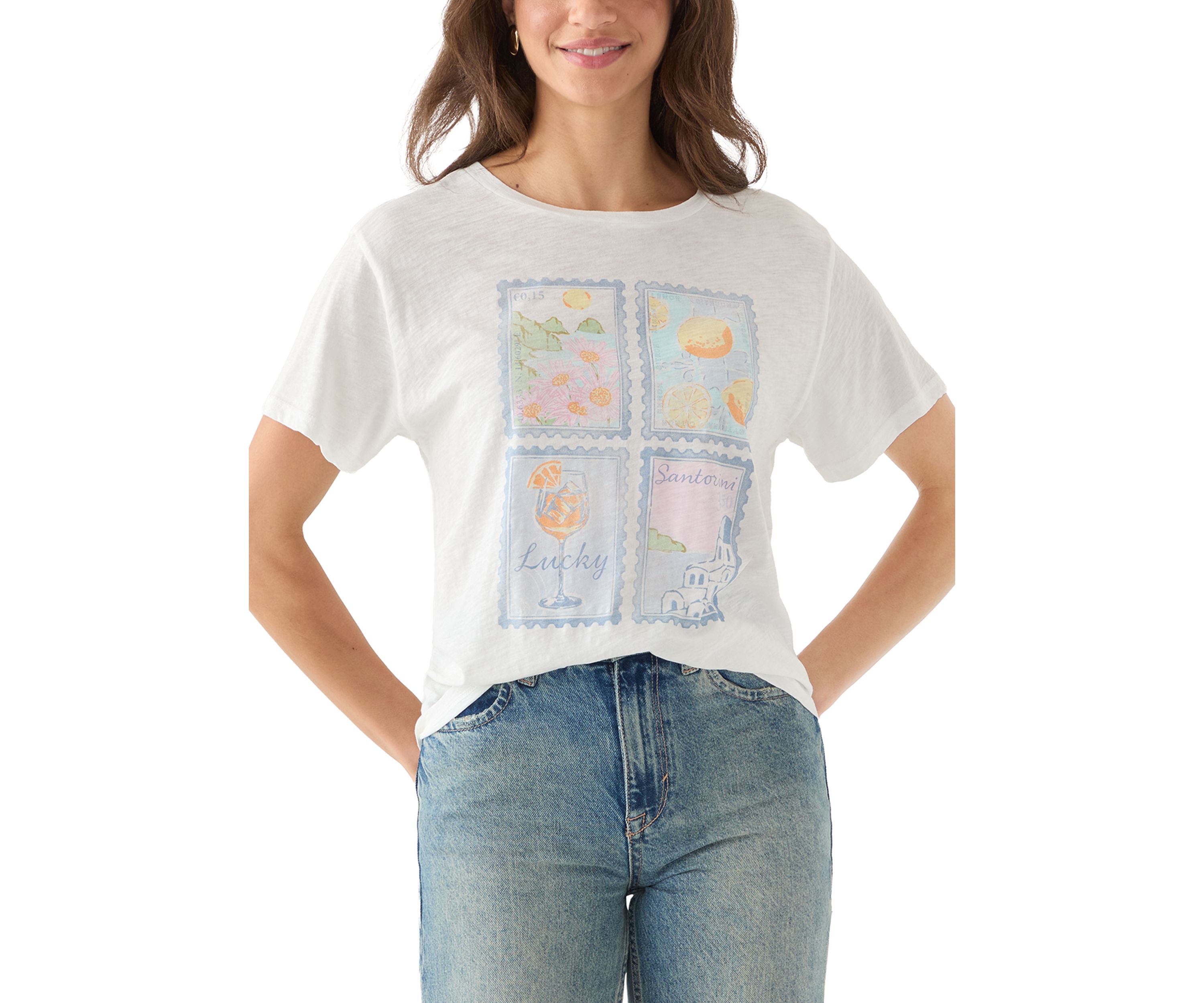 Womens Destination Stamps Boyfriend Graphic T-Shirt