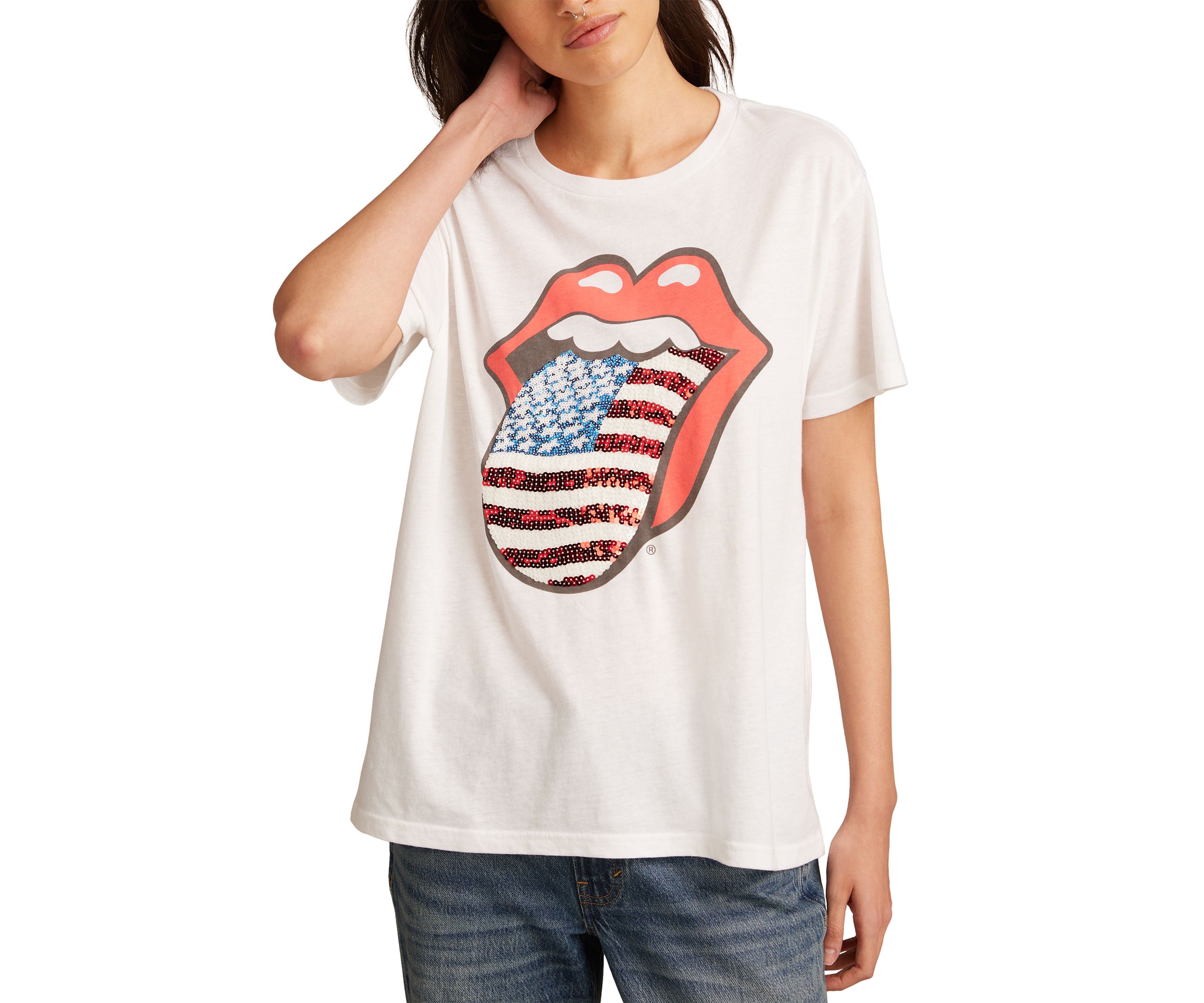 Womens Rolling Stones American Flag Boyfriend T-Shirt