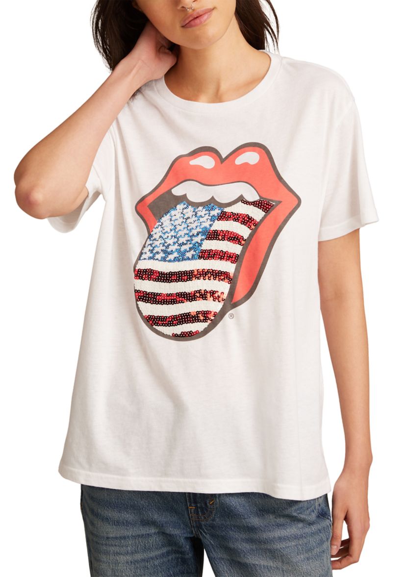 Womens Rolling Stones American Flag Boyfriend T-Shirt
