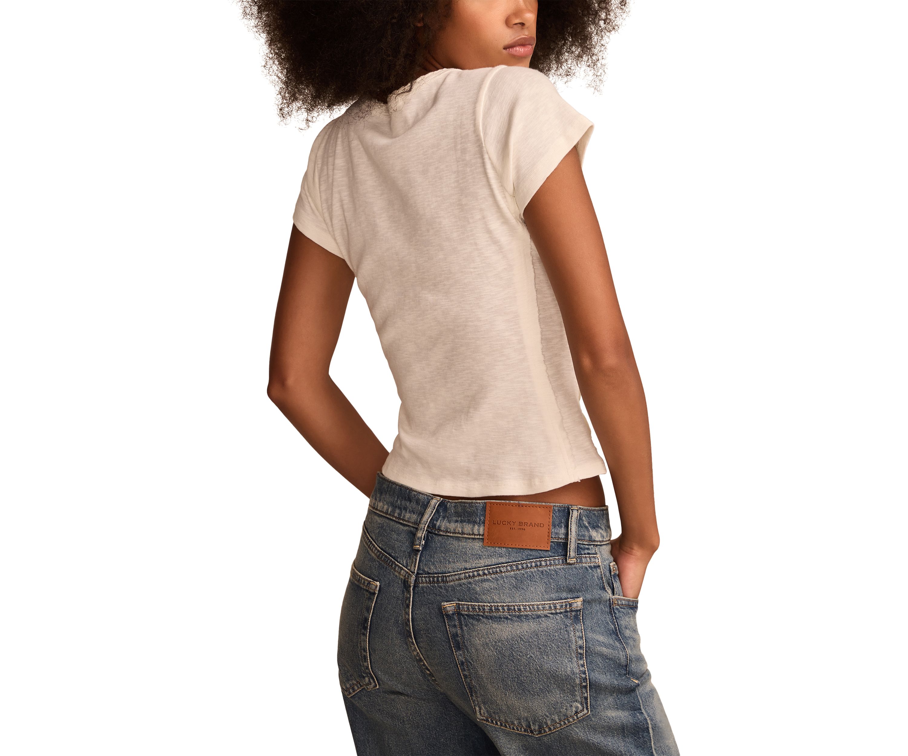 Crochet Trim Short Sleeve Henley Top