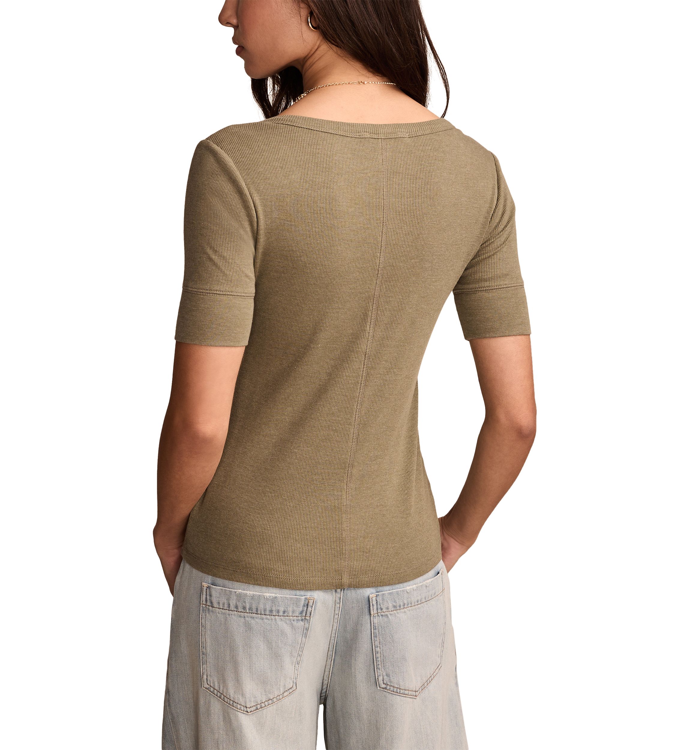 Womens Ribbed Henley T-Shirt 