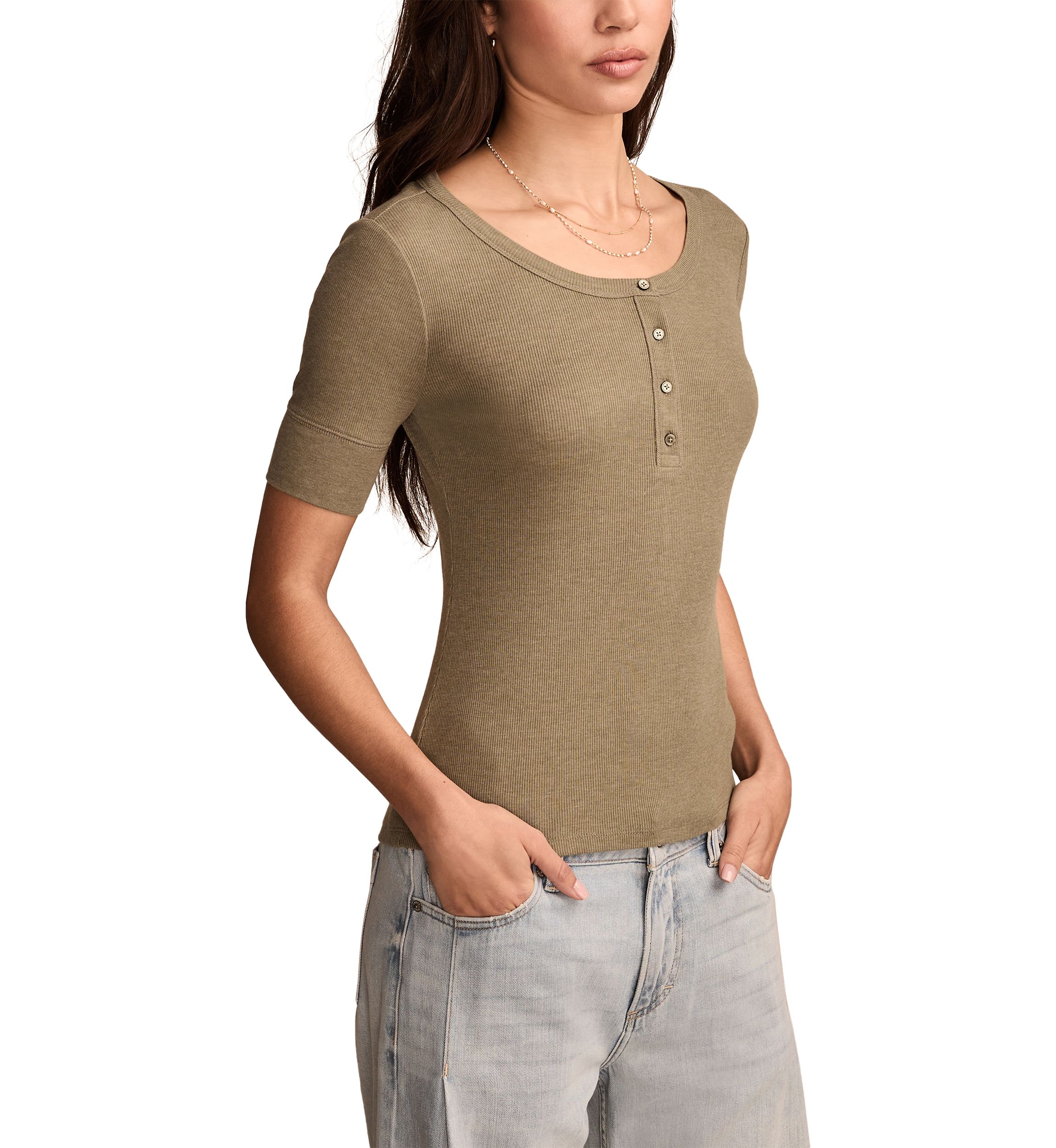 Womens Ribbed Henley T-Shirt 