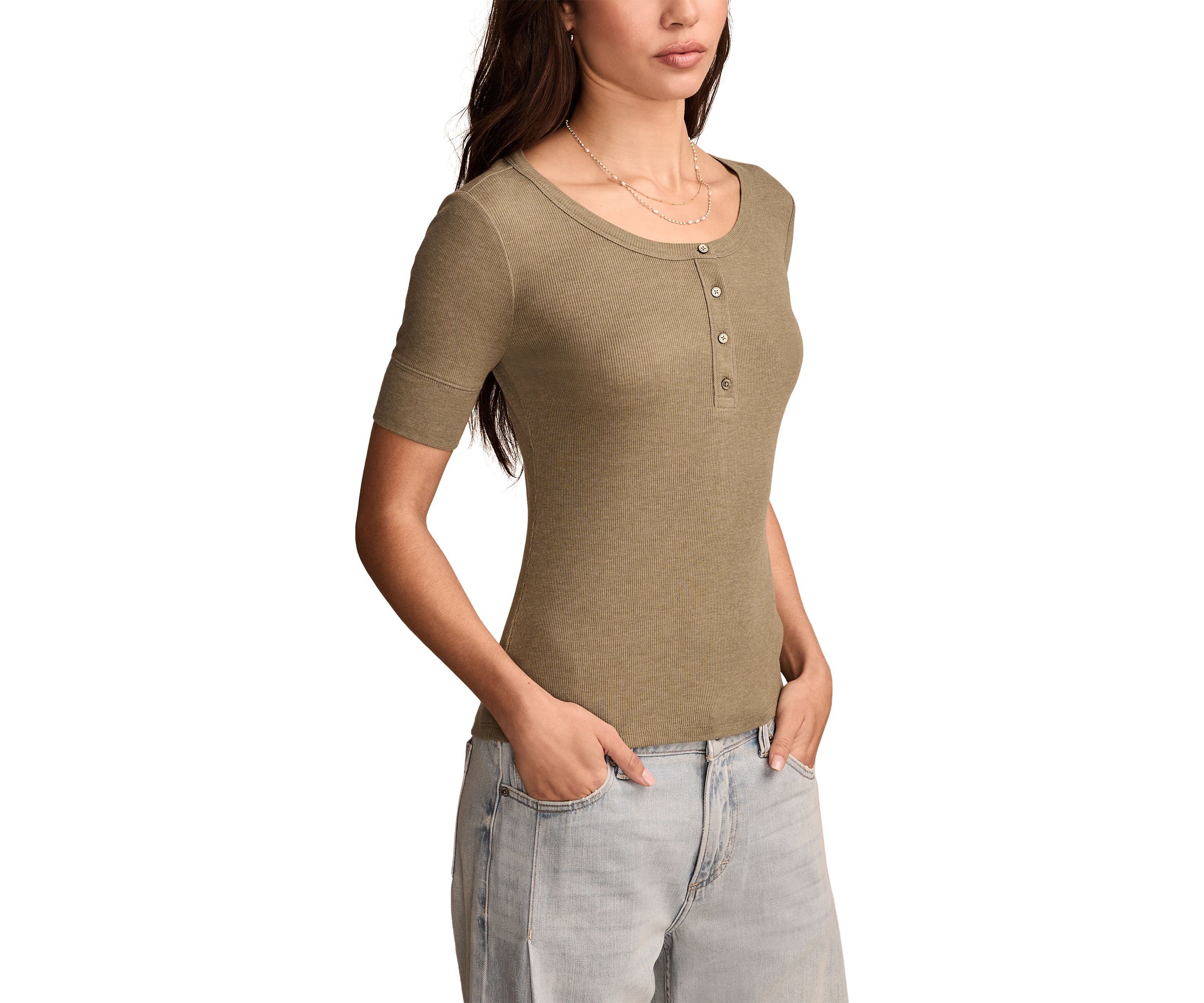 Womens Ribbed Henley T-Shirt 