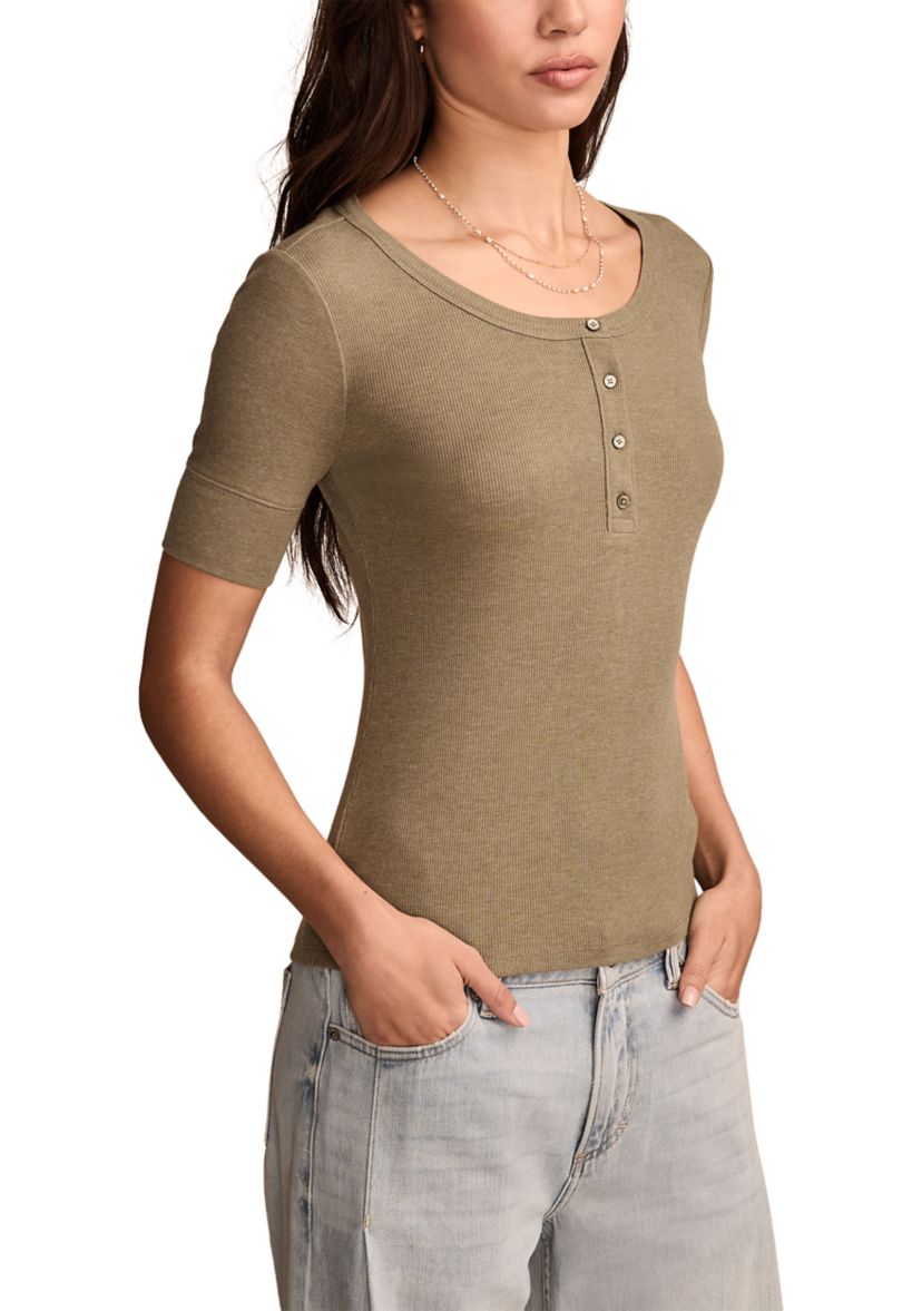 Womens Ribbed Henley T-Shirt 