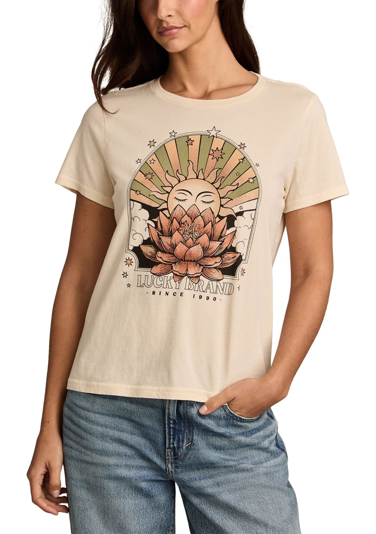 Lotus Sun Classic Crew Neck Graphic T-Shirt