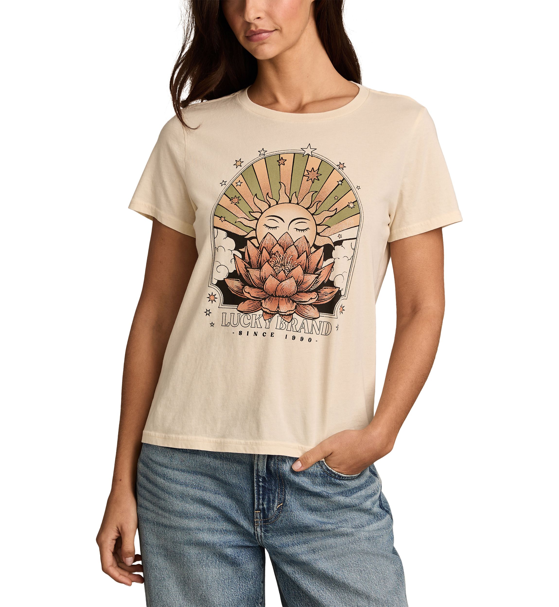 Lotus Sun Classic Crew Neck Graphic T-Shirt