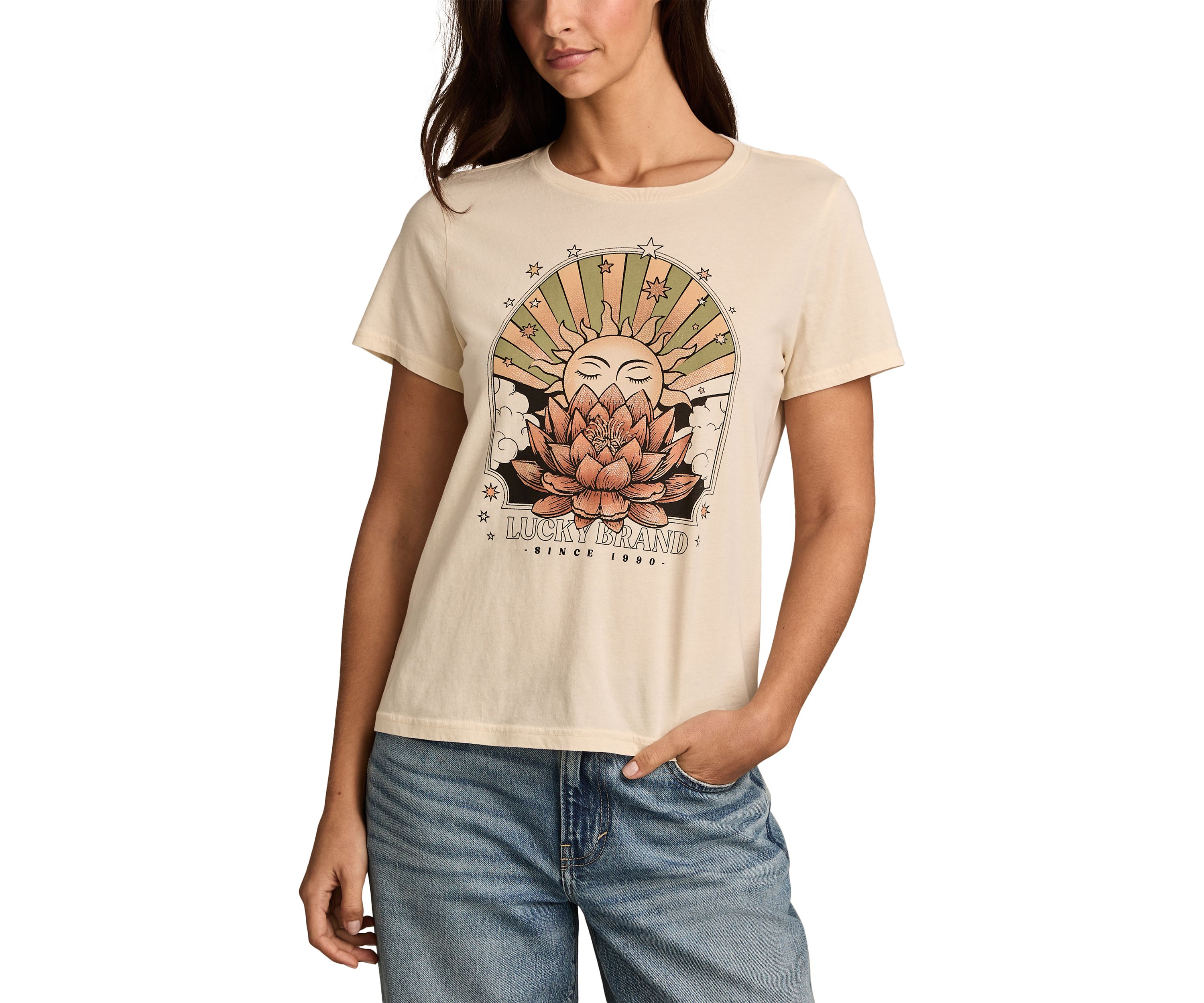Lotus Sun Classic Crew Neck Graphic T-Shirt