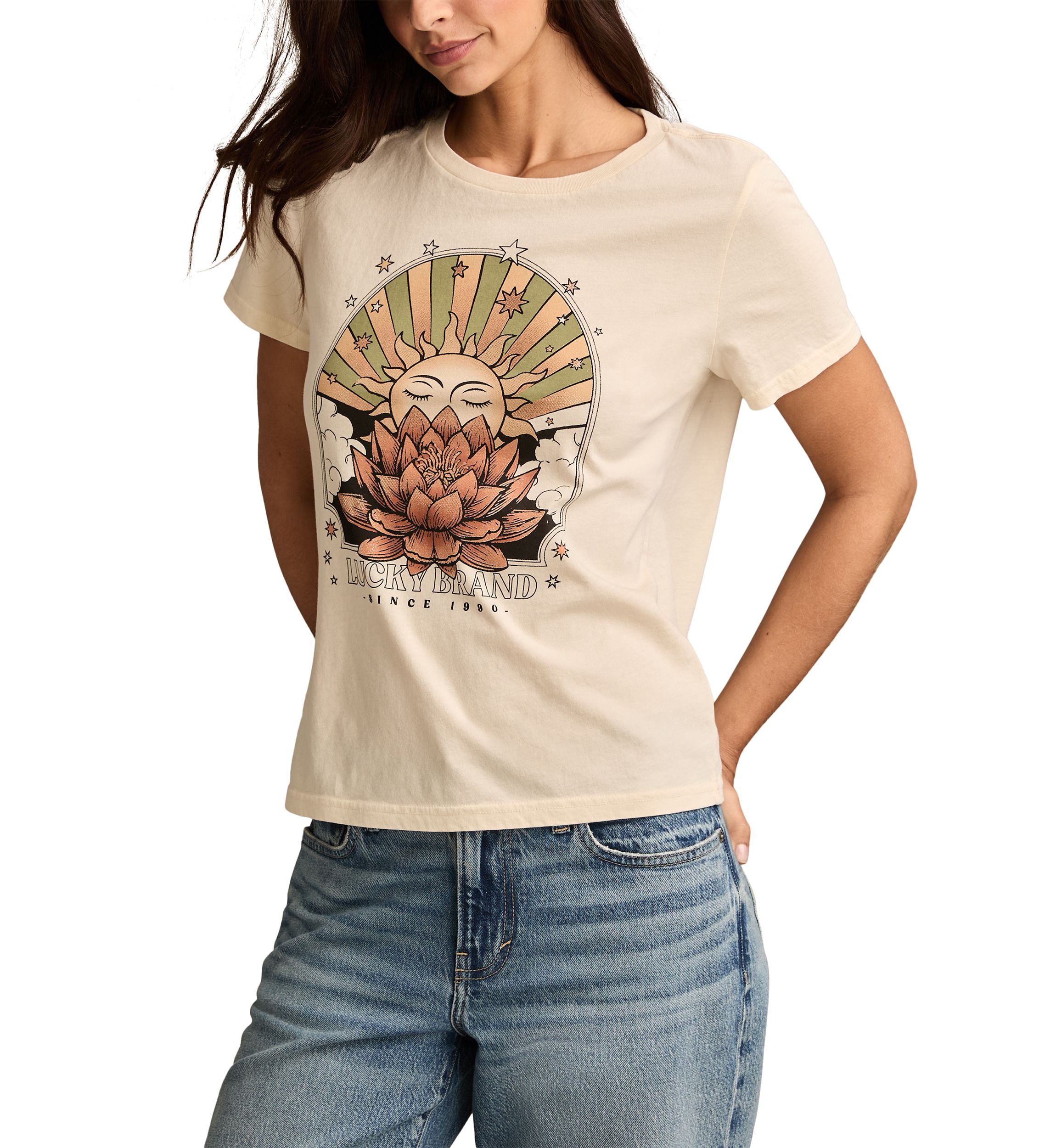 Lotus Sun Classic Crew Neck Graphic T-Shirt