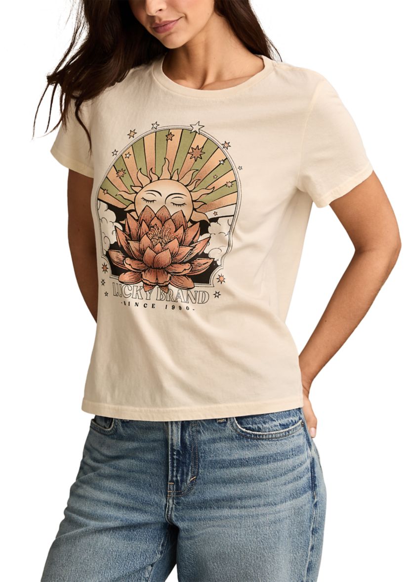 Lotus Sun Classic Crew Neck Graphic T-Shirt