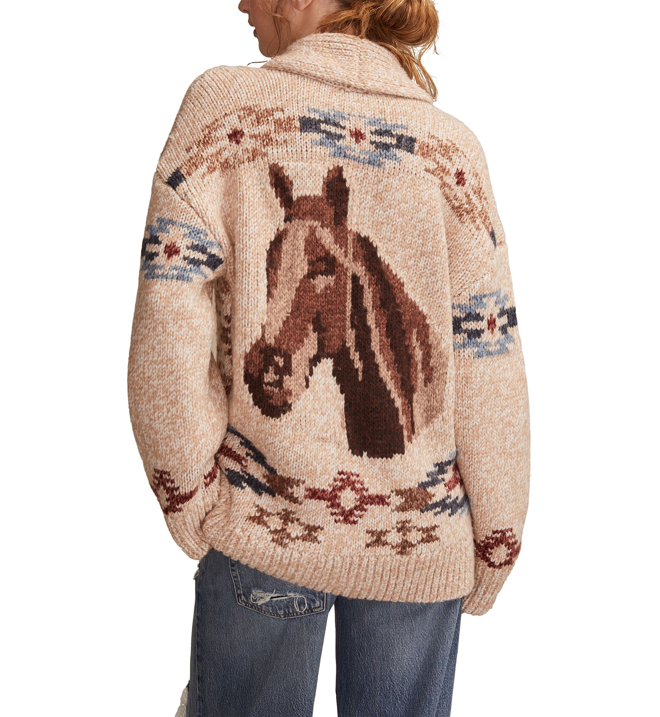 Womens Shawl Collar Printed Cardigan