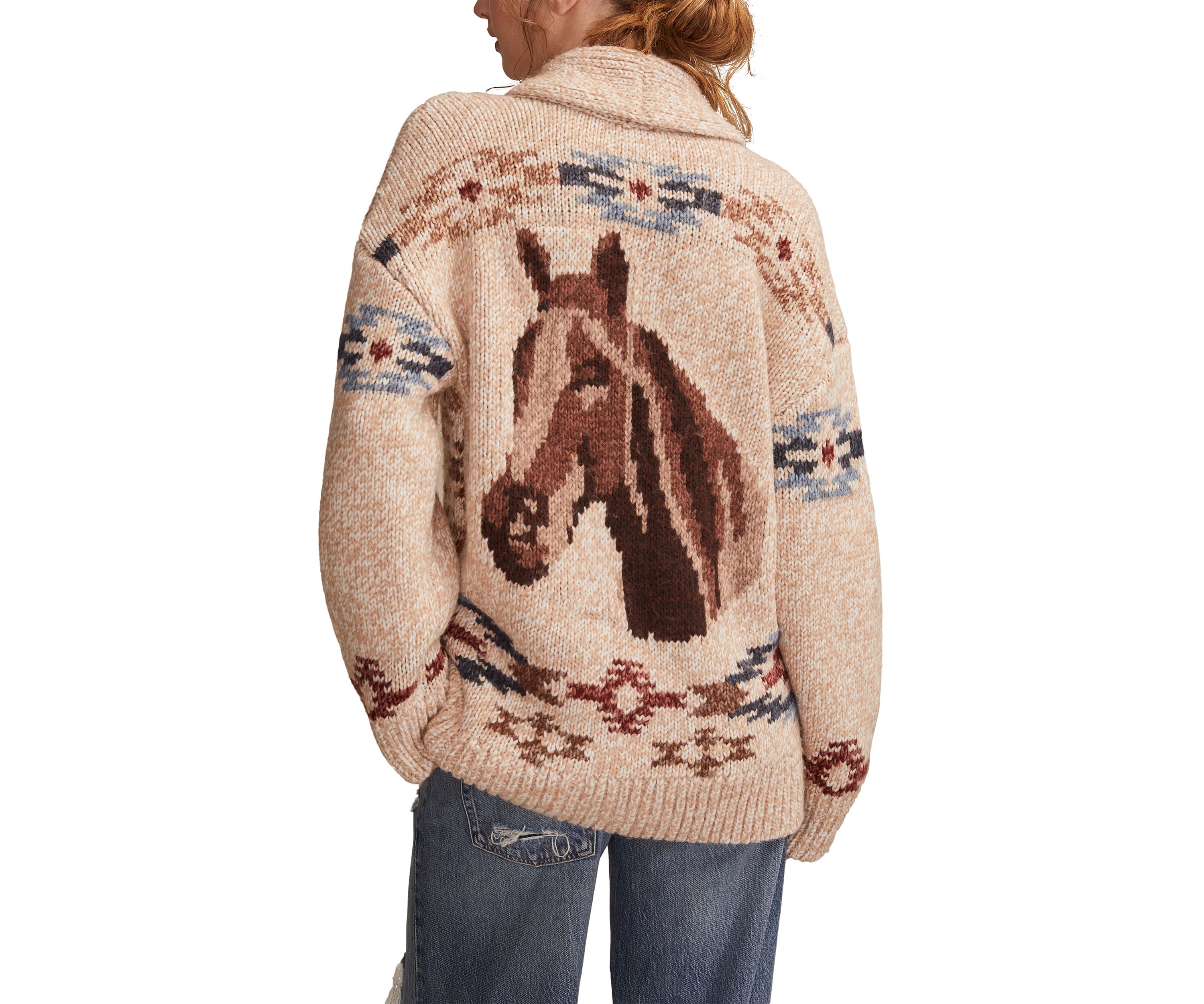 Womens Shawl Collar Printed Cardigan