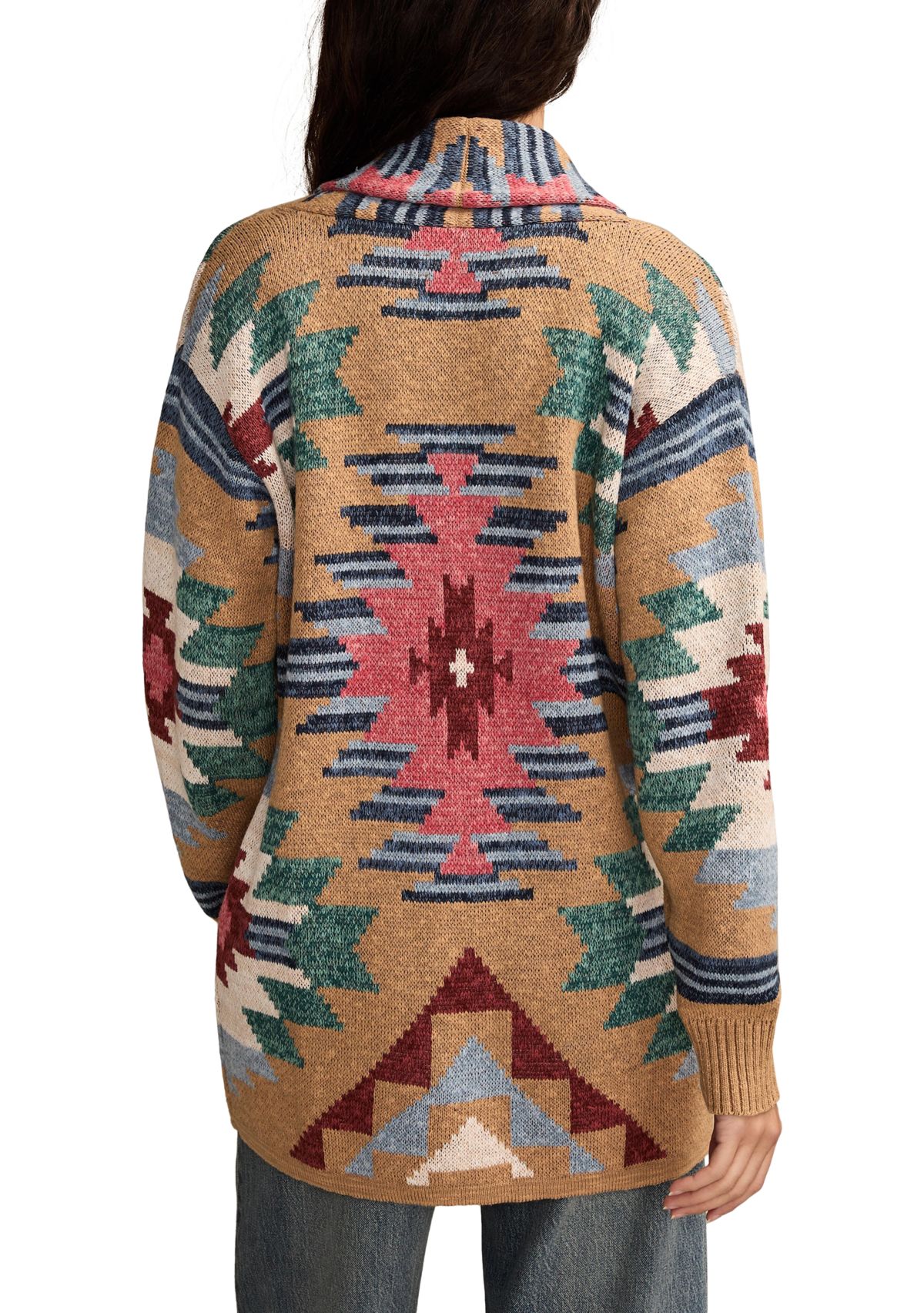 Womens Aztec Printed Shawl Collar Cardigan