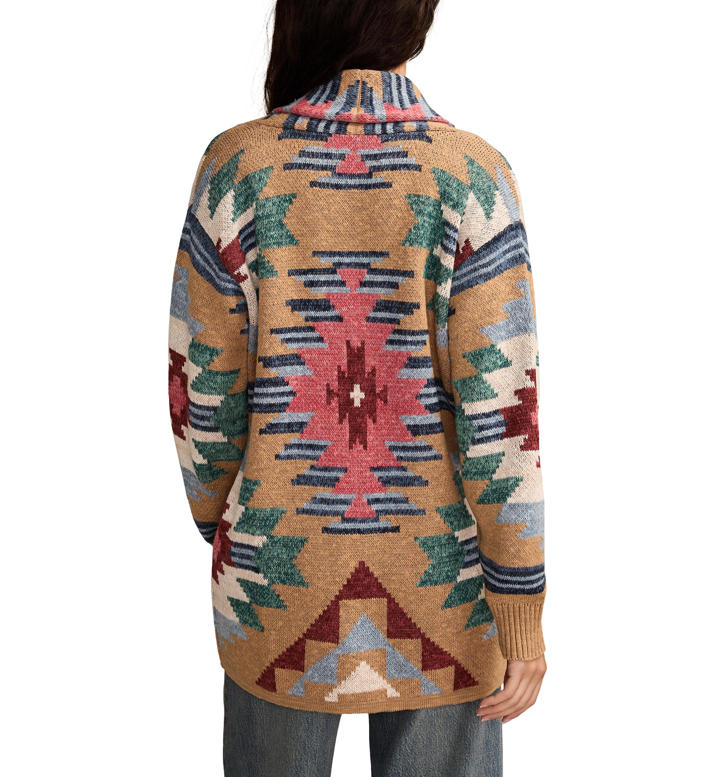 Womens Aztec Printed Shawl Collar Cardigan