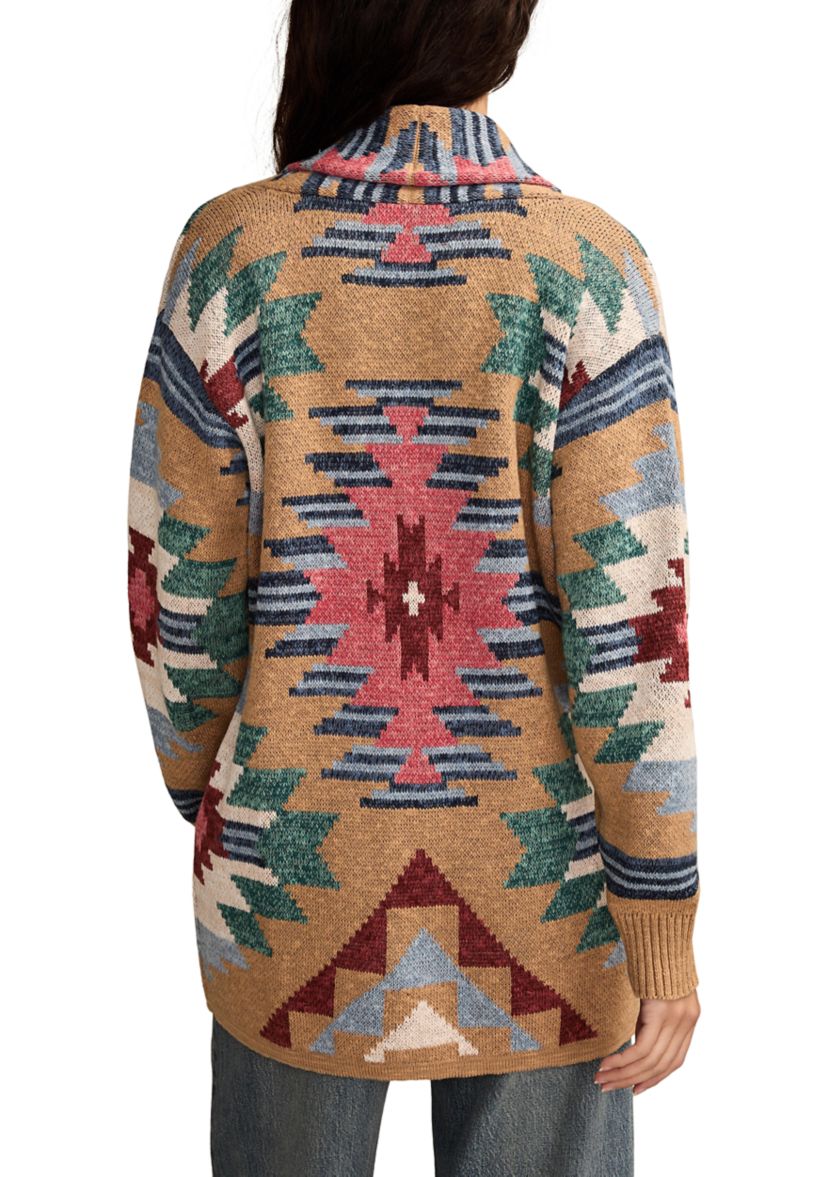 Womens Aztec Printed Shawl Collar Cardigan
