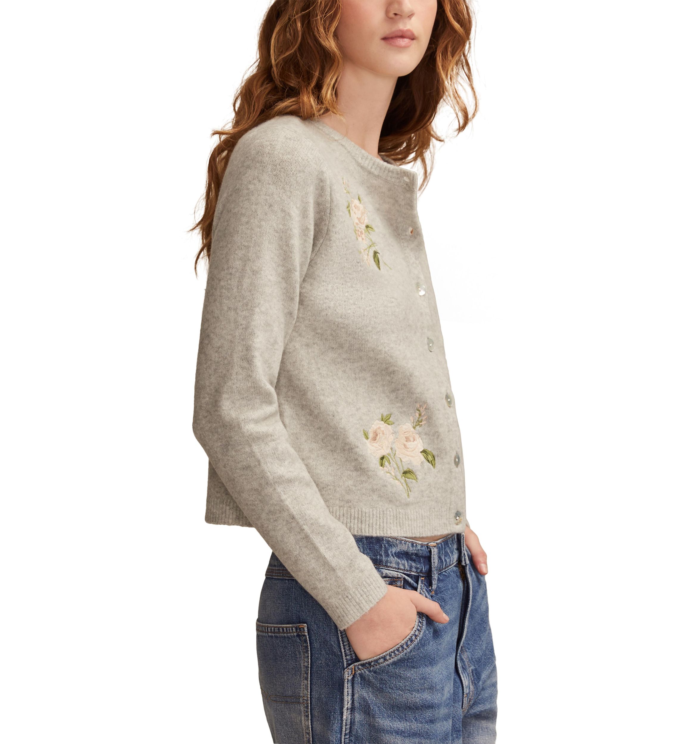 Womens Floral Embroidered Button Front Cardigan