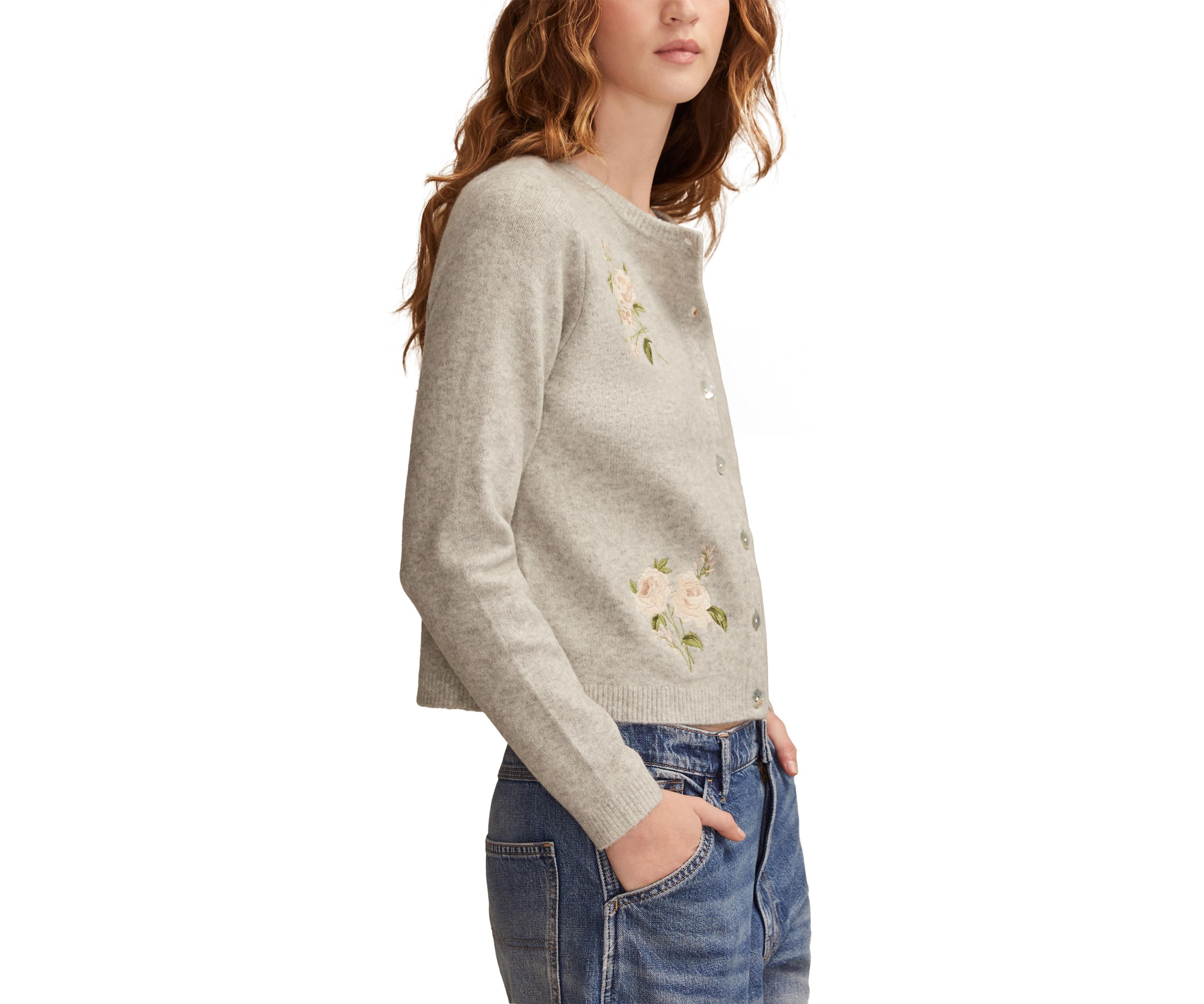 Womens Floral Embroidered Button Front Cardigan