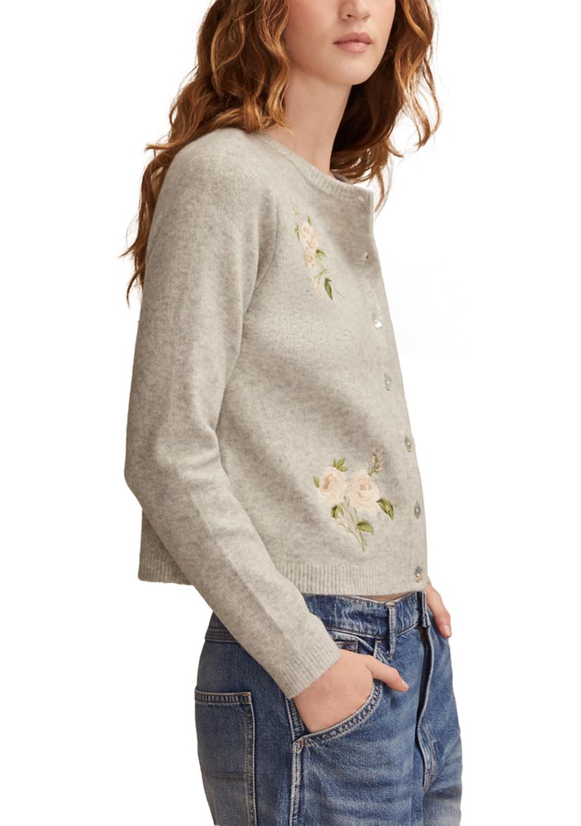 Womens Floral Embroidered Button Front Cardigan