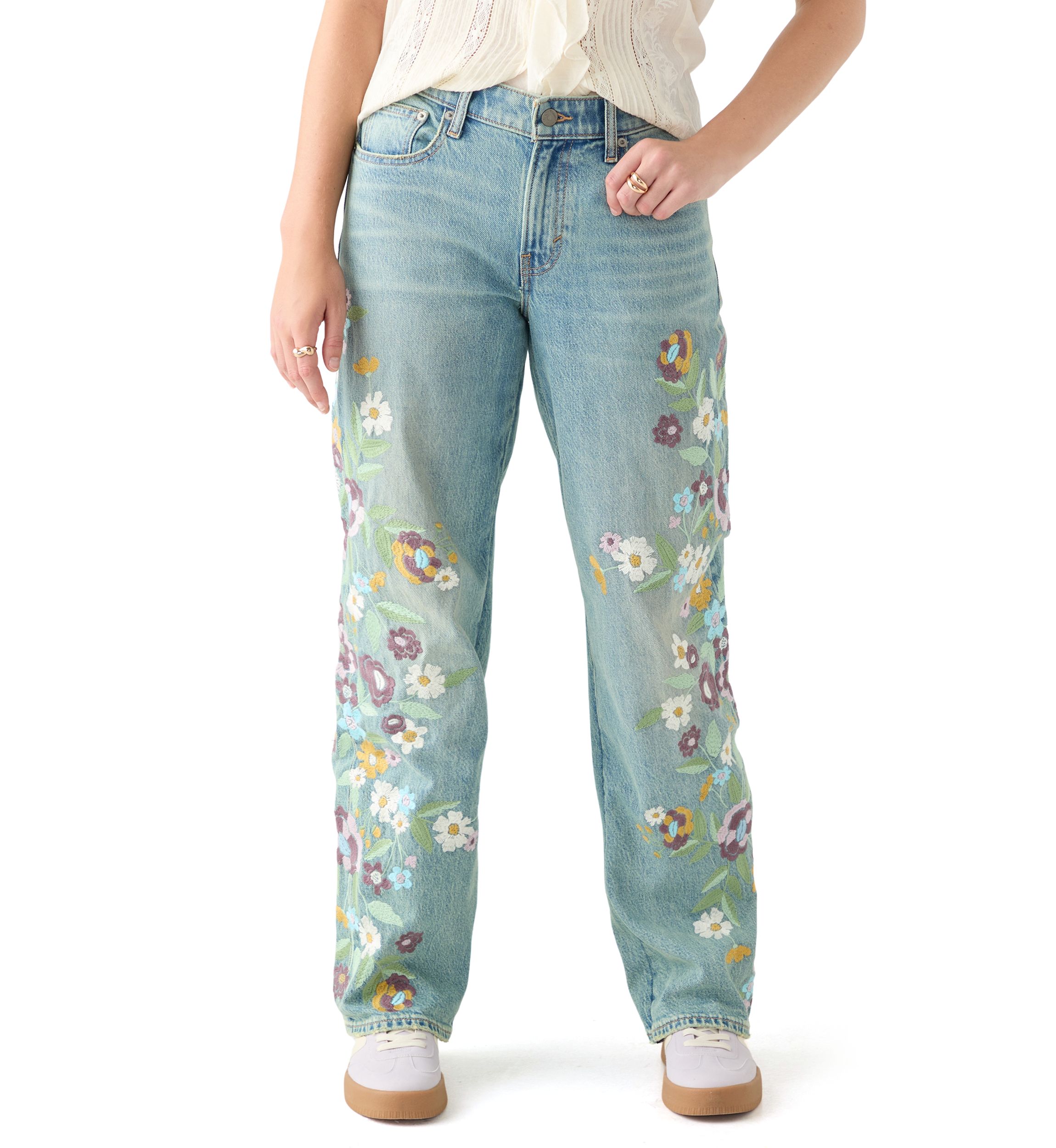 Womens The Baggy Floral Embroidered Jeans