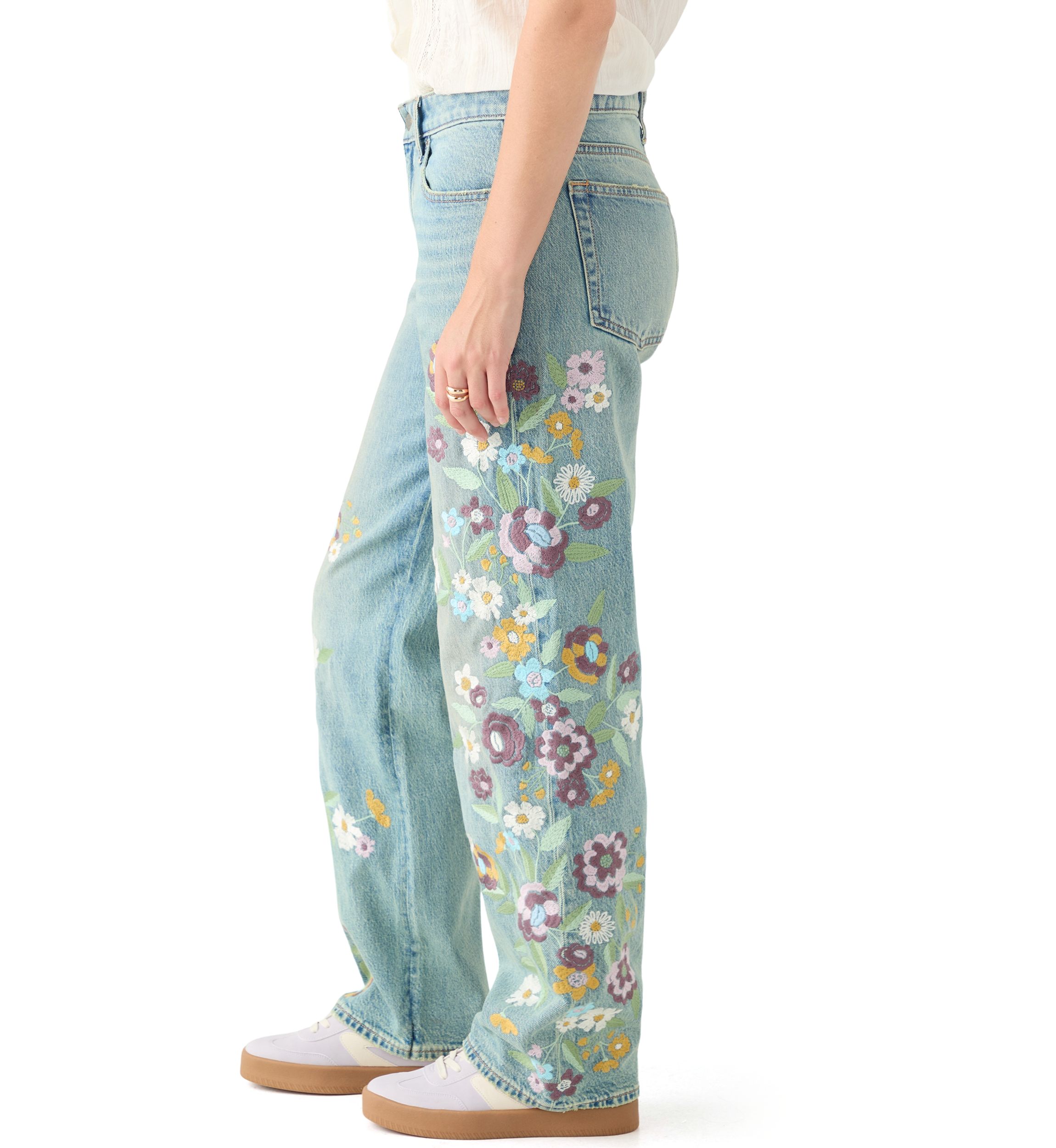 Womens The Baggy Floral Embroidered Jeans
