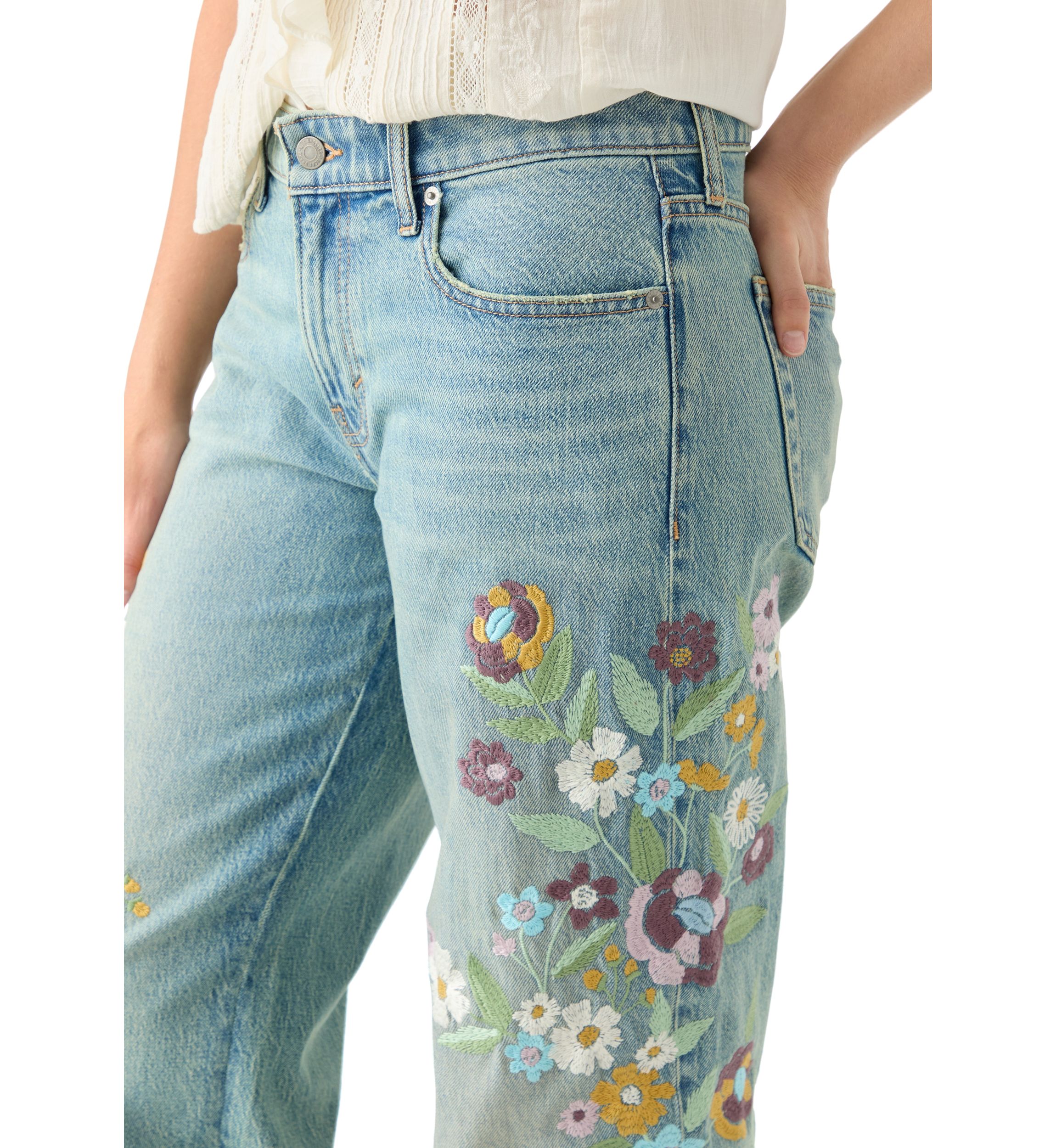 Womens The Baggy Floral Embroidered Jeans
