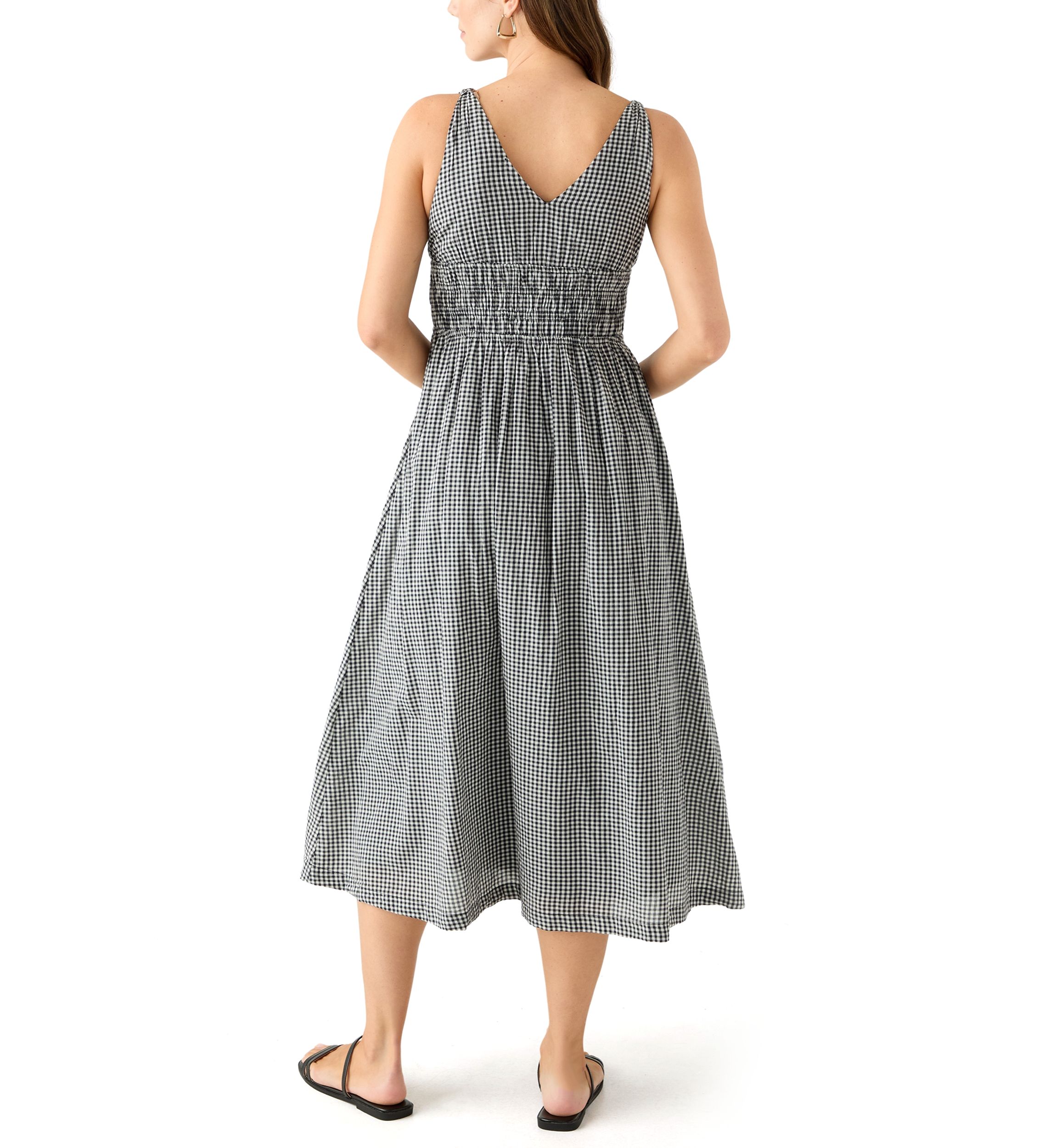 Womens Printed V-Neck Smocked Waist Midi Dress