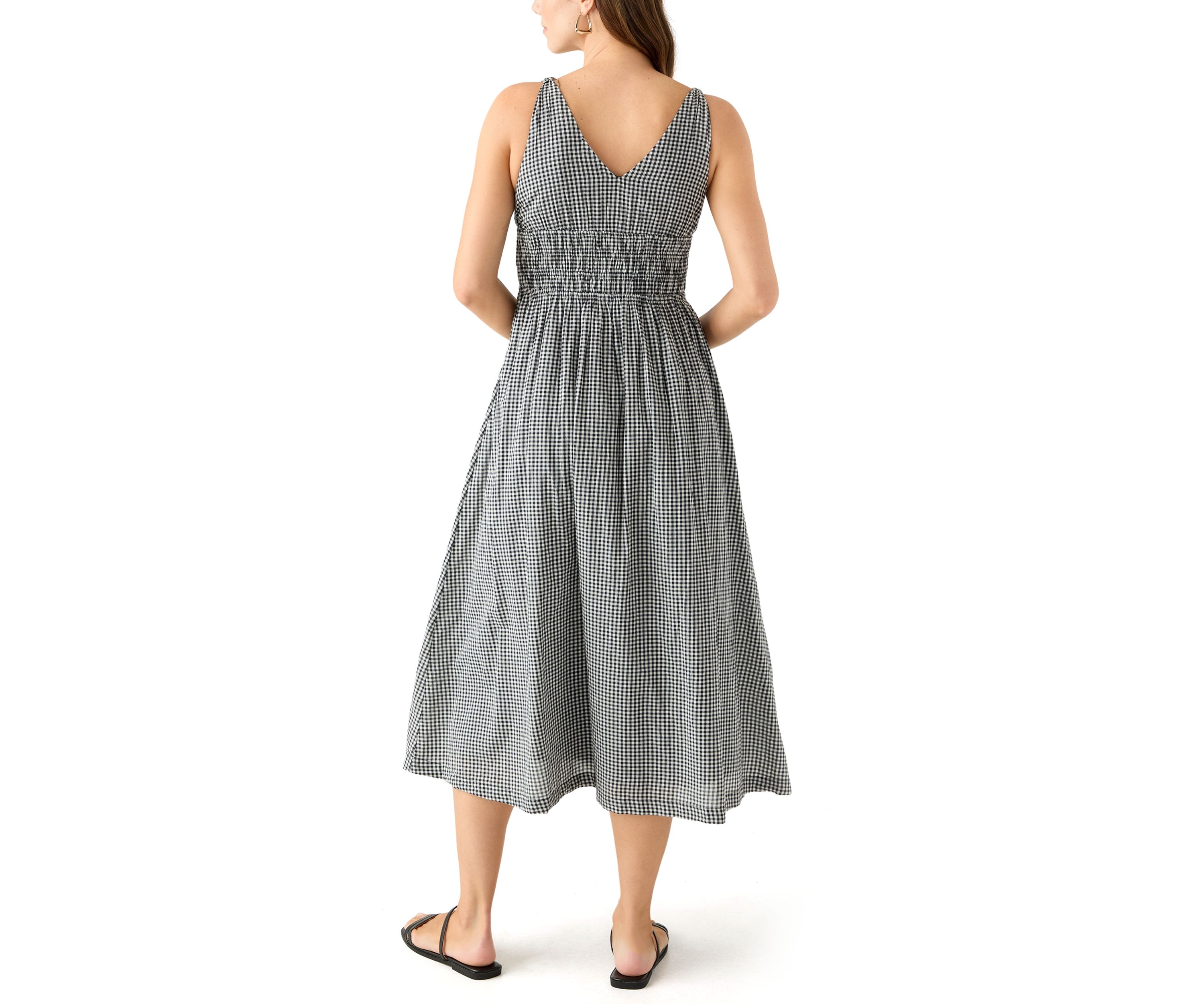 Womens Printed V-Neck Smocked Waist Midi Dress