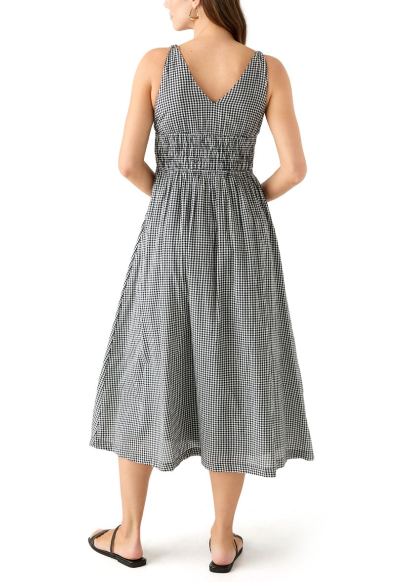Womens Printed V-Neck Smocked Waist Midi Dress