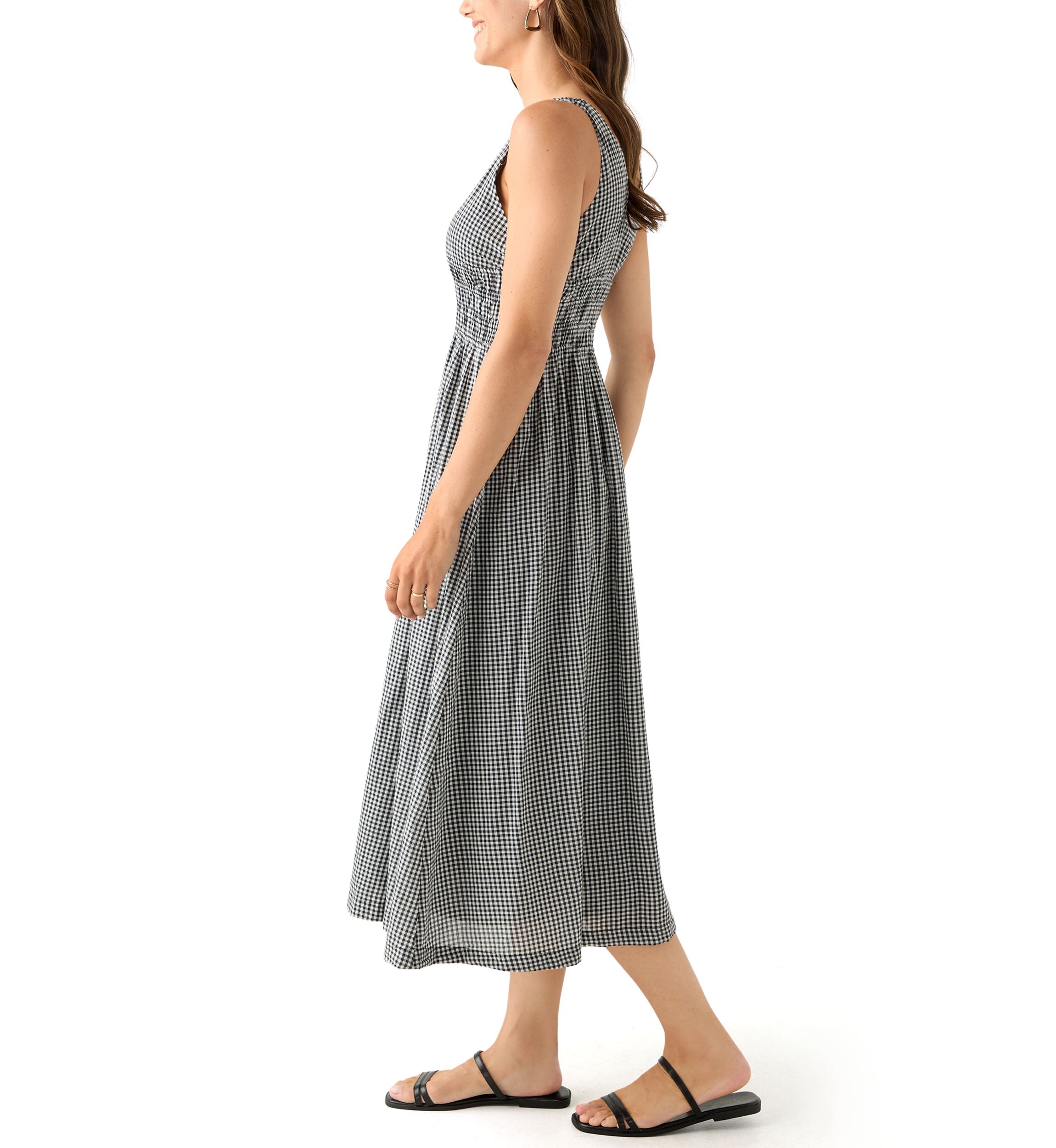 Womens Printed V-Neck Smocked Waist Midi Dress