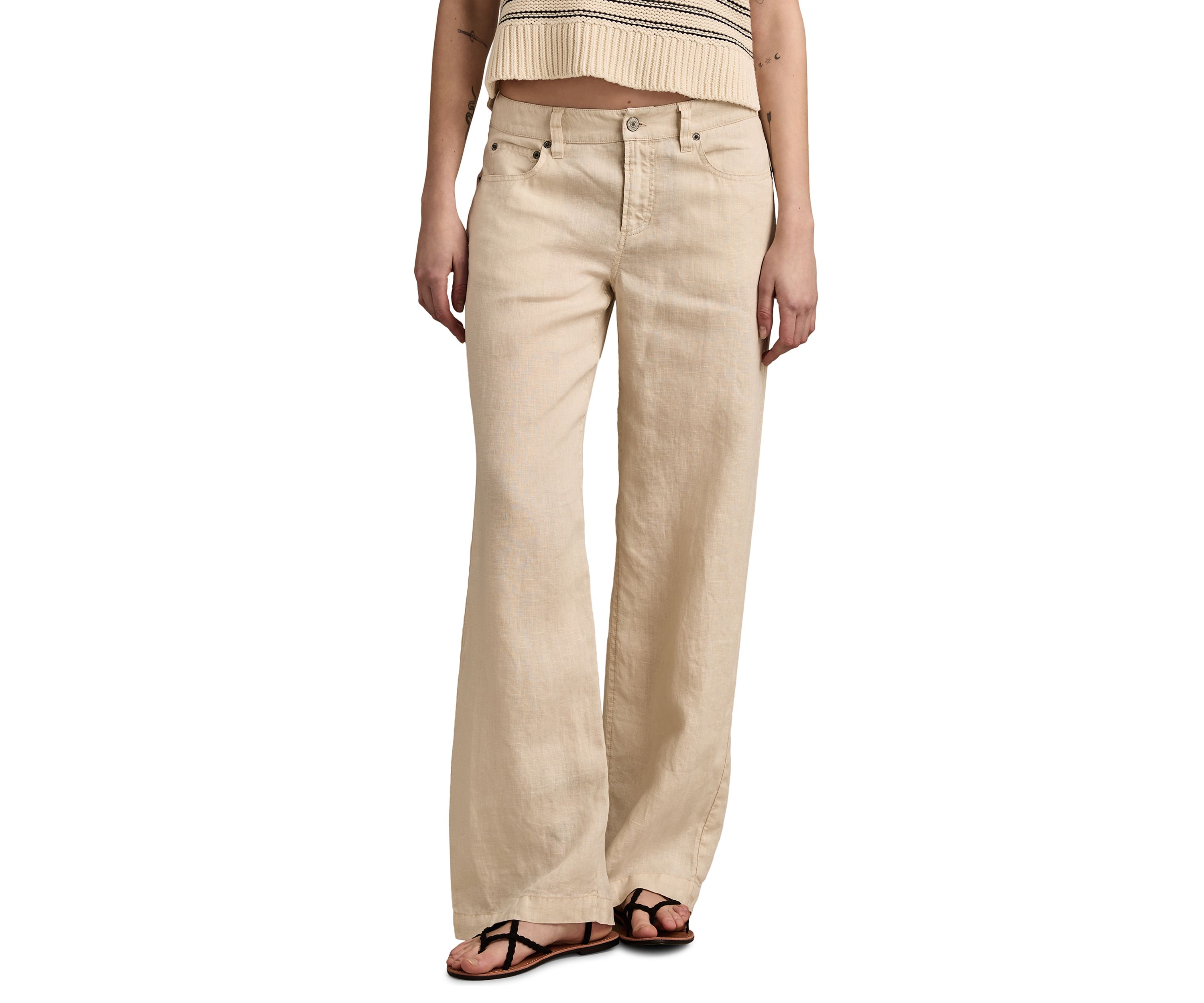 Womens Baggy Wide Leg Linen Like Pants