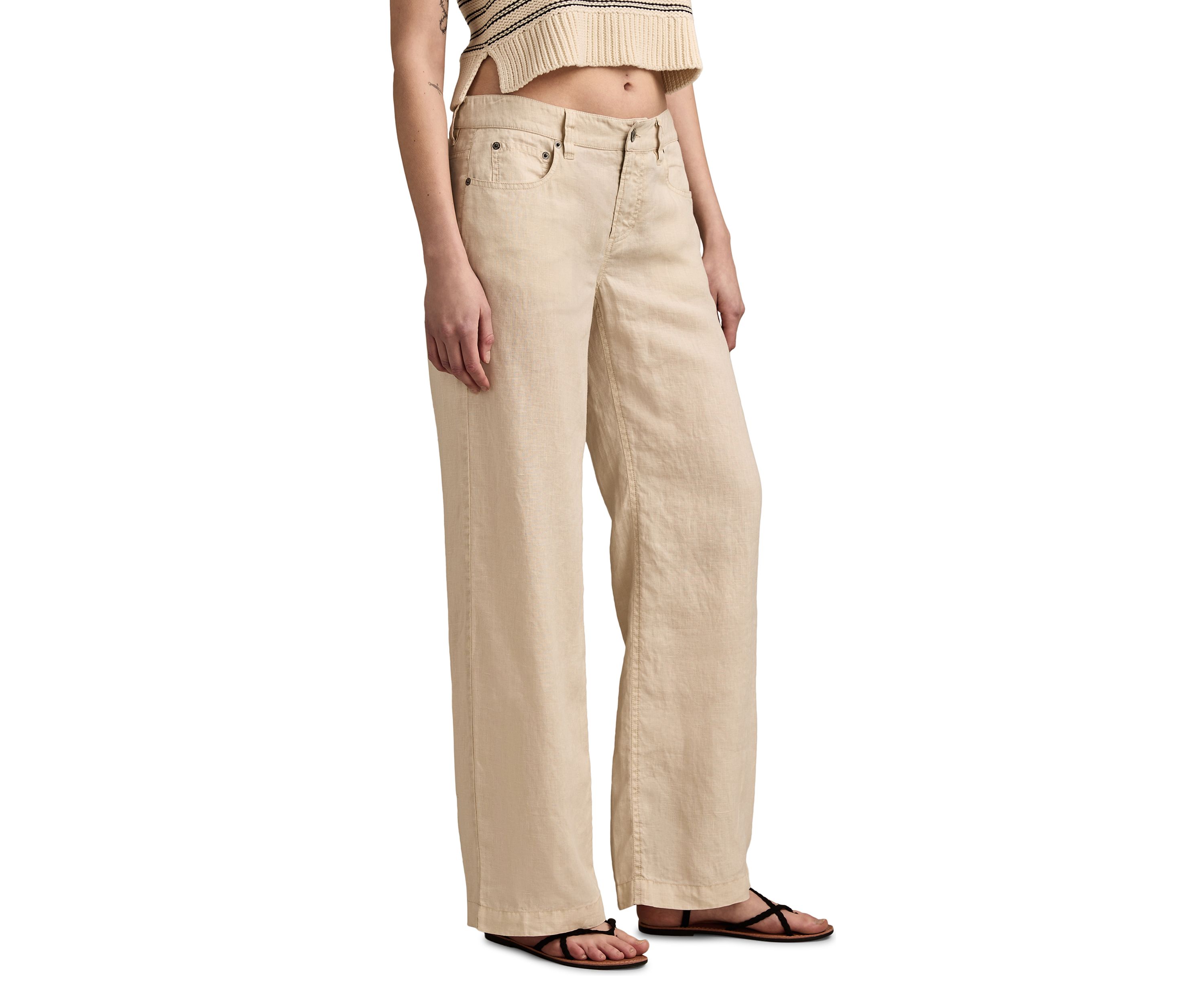 Womens Baggy Wide Leg Linen Like Pants